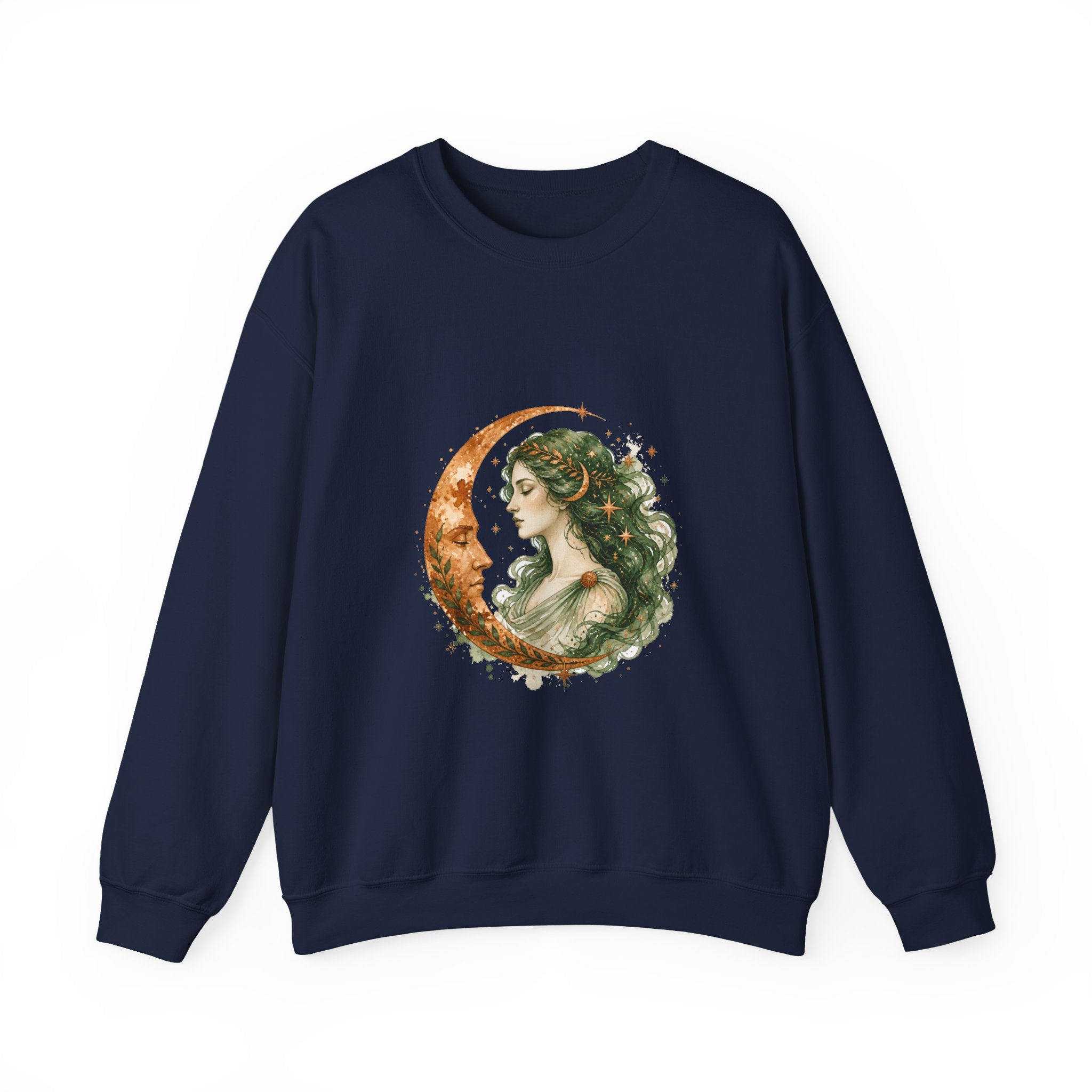 Matching Couple Sweatshirt - Helios & Selene Matching Couple Crewneck Sweatshirt Watercolor Art His Hers Engagement Gift - Design B