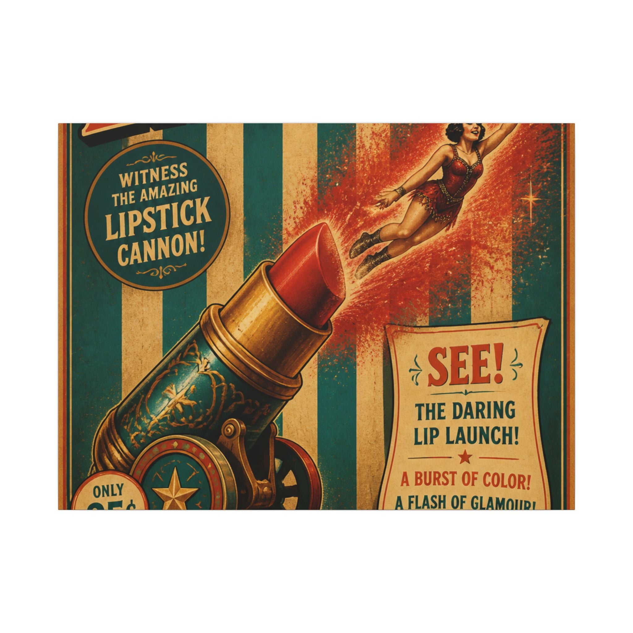 Lipstick Cannon Wall Art Canvas 16×20 Vintage Circus Kitchen Decor Maximalist Print