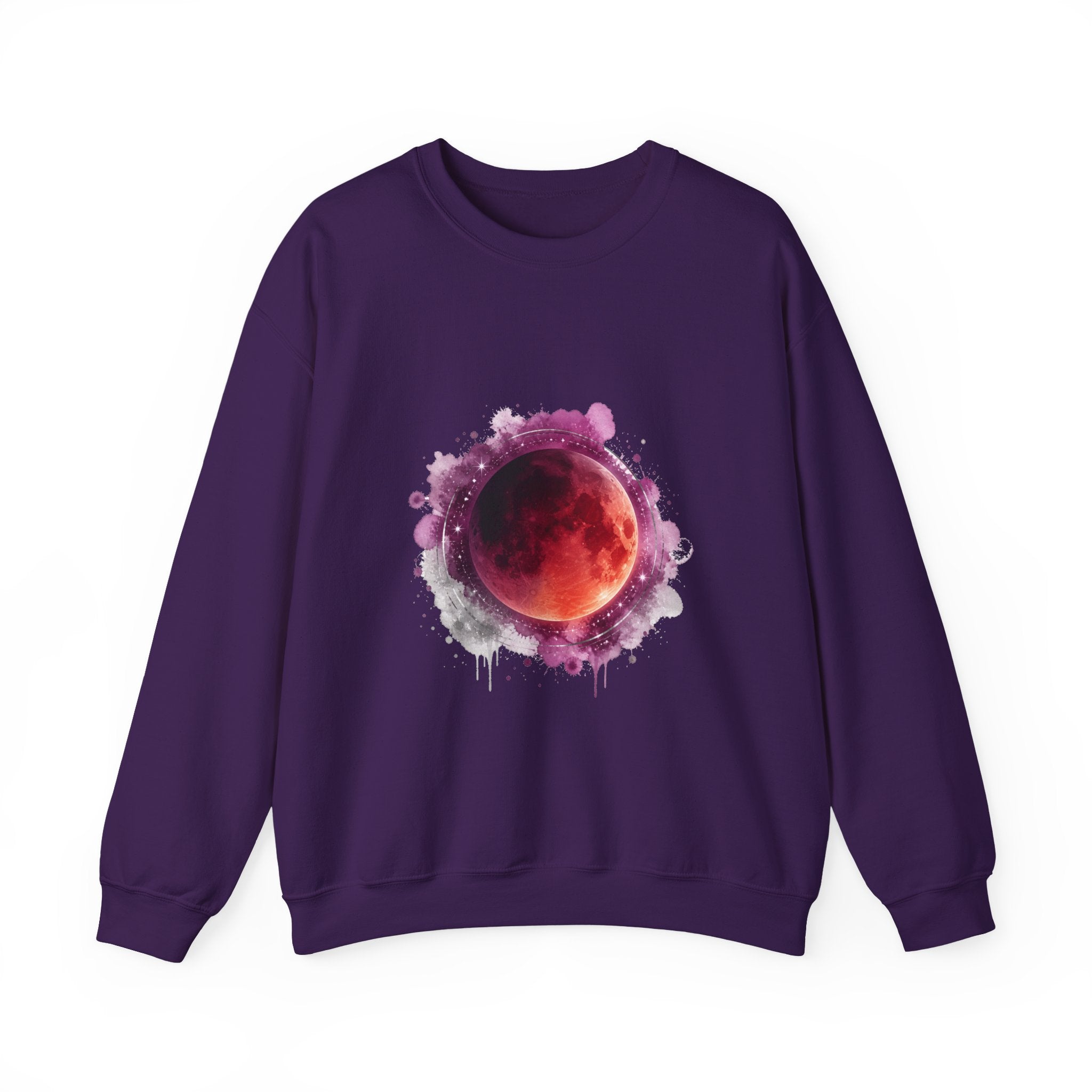 Matching Couple Sweatshirt - Solar & Lunar Eclipse Matching Couple Premium Fleece Sweatshirt Watercolor Art His Hers Birthday Gift - Design B