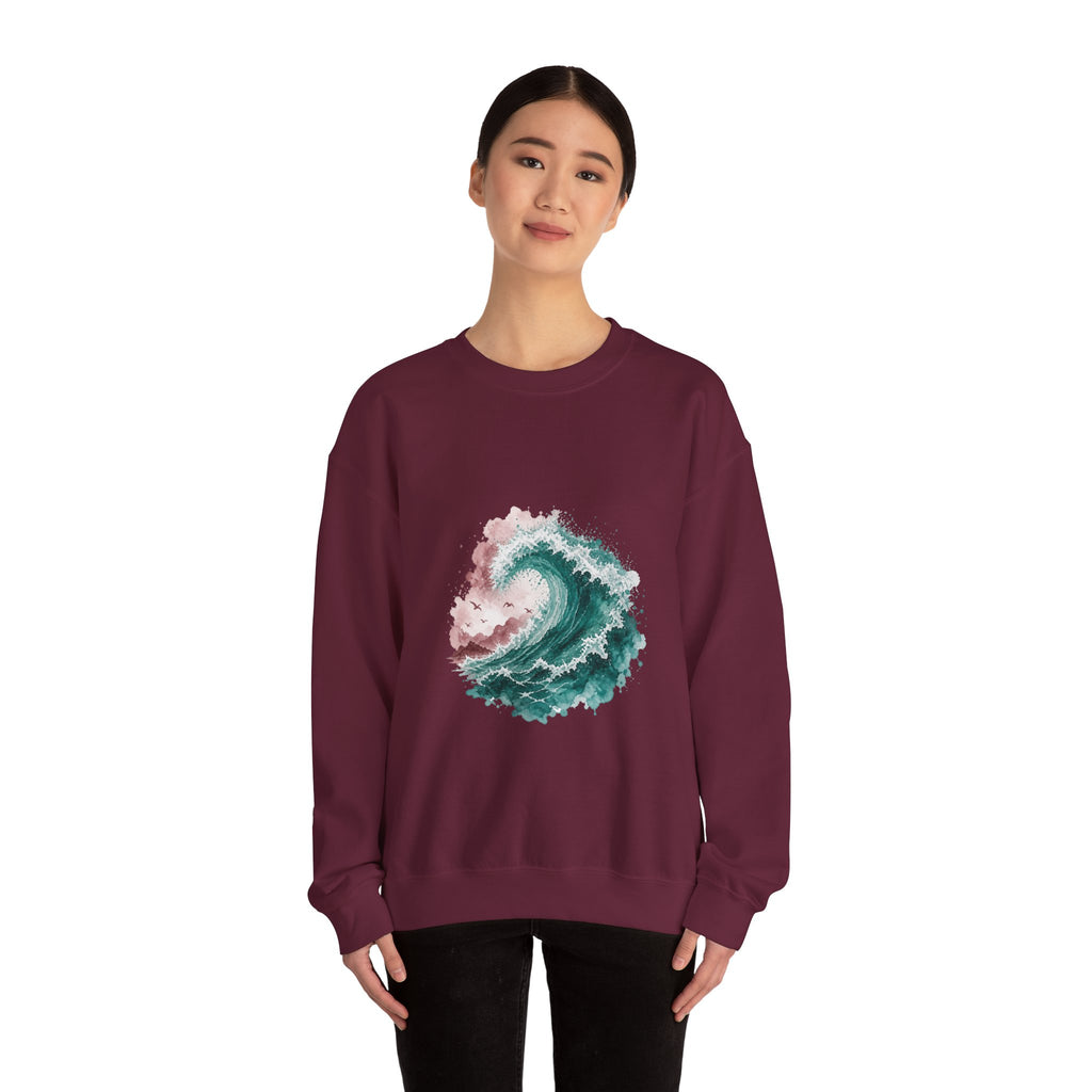 Matching Couple Sweatshirt - Mountain & Ocean Matching Couple Crewneck Sweatshirt Watercolor Art His Hers Engagement Gift - Design B