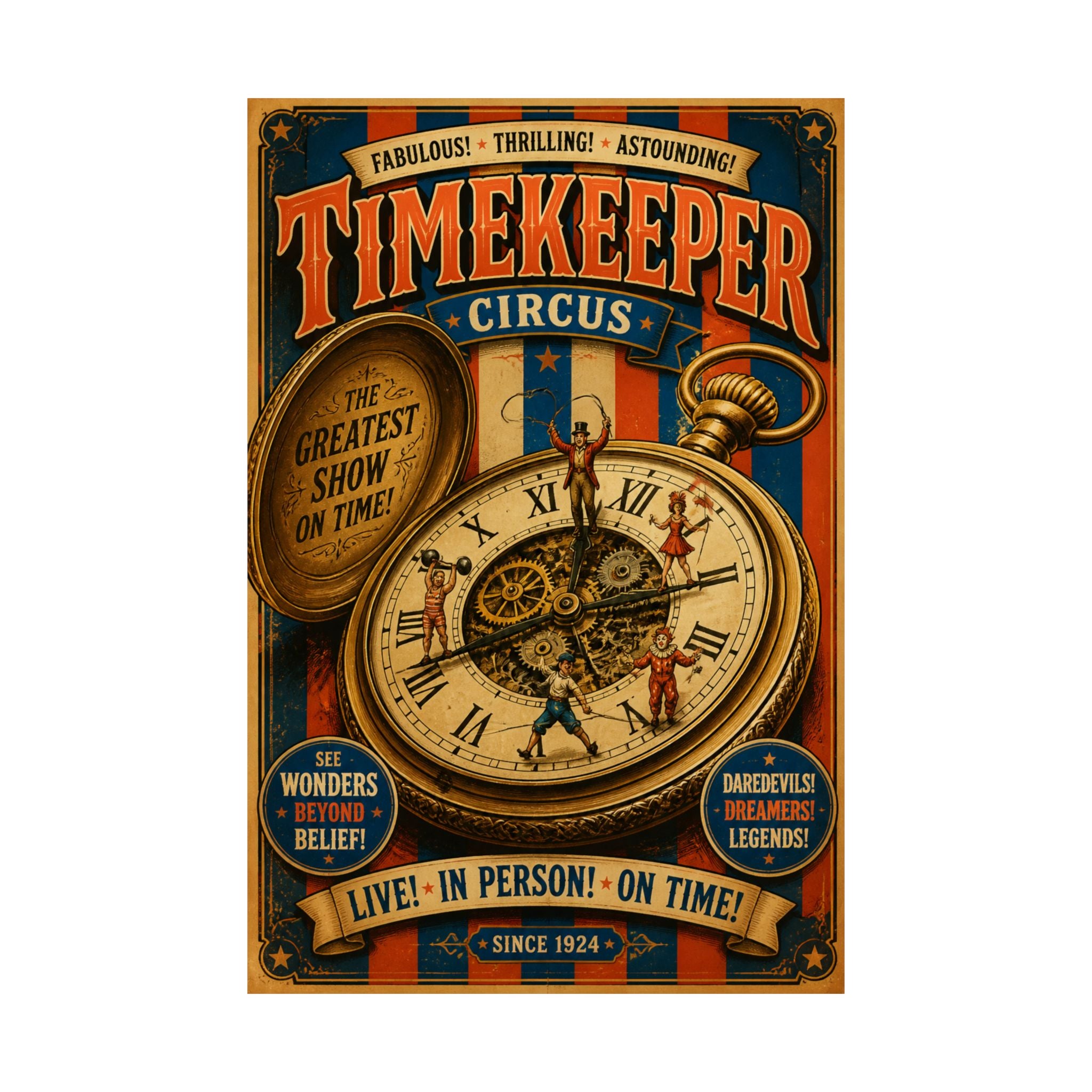 Pocket Watch Performers Wall Art Poster 24×36 Vintage Circus Bedroom Decor Maximalist Print