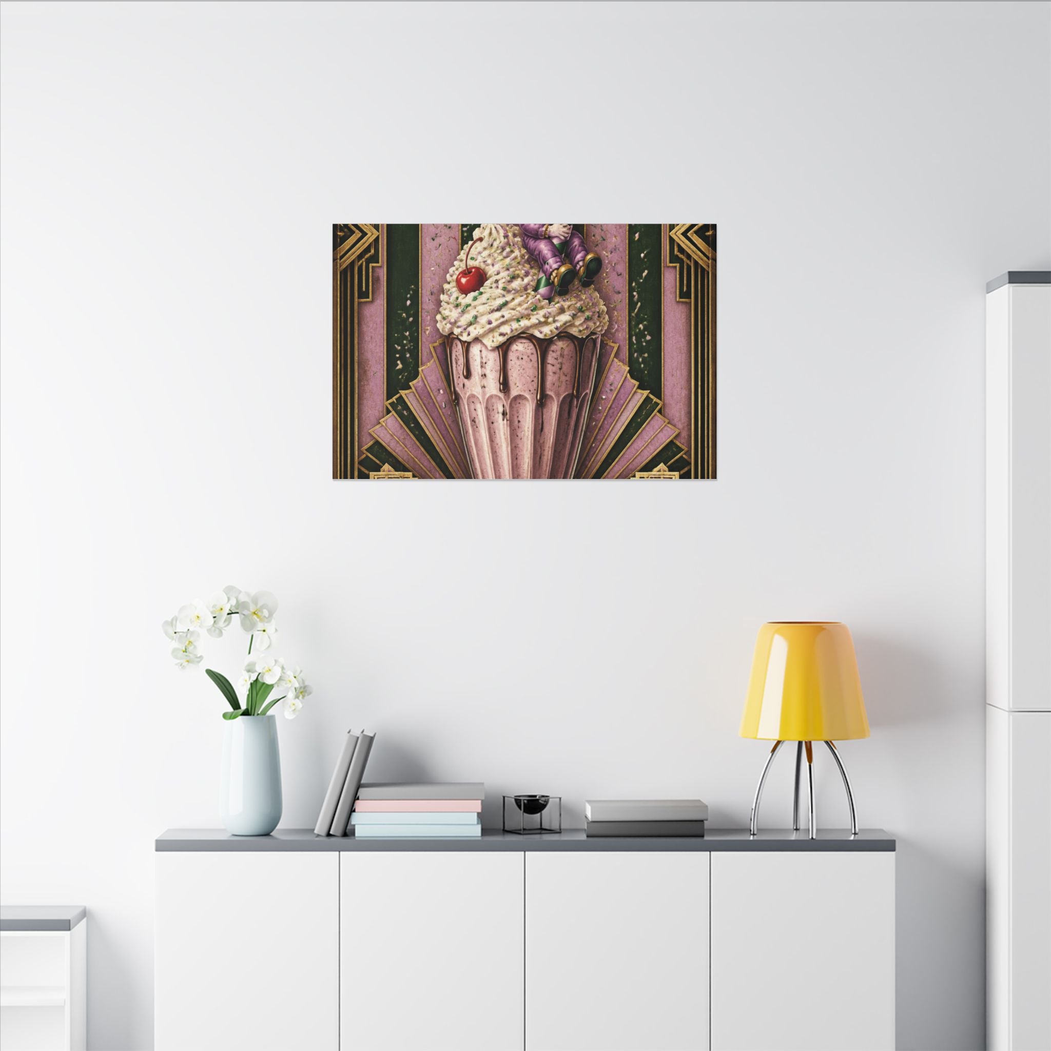 Milkshake Slide Clown Wall Art Canvas 16×20 Art Deco Entryway Decor Maximalist Print