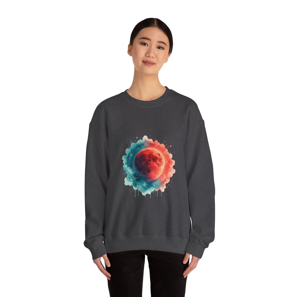 Matching Couple Sweatshirt - Solar & Lunar Eclipse Matching Couple Crewneck Sweatshirt Watercolor Art His Hers Engagement Gift - Design B