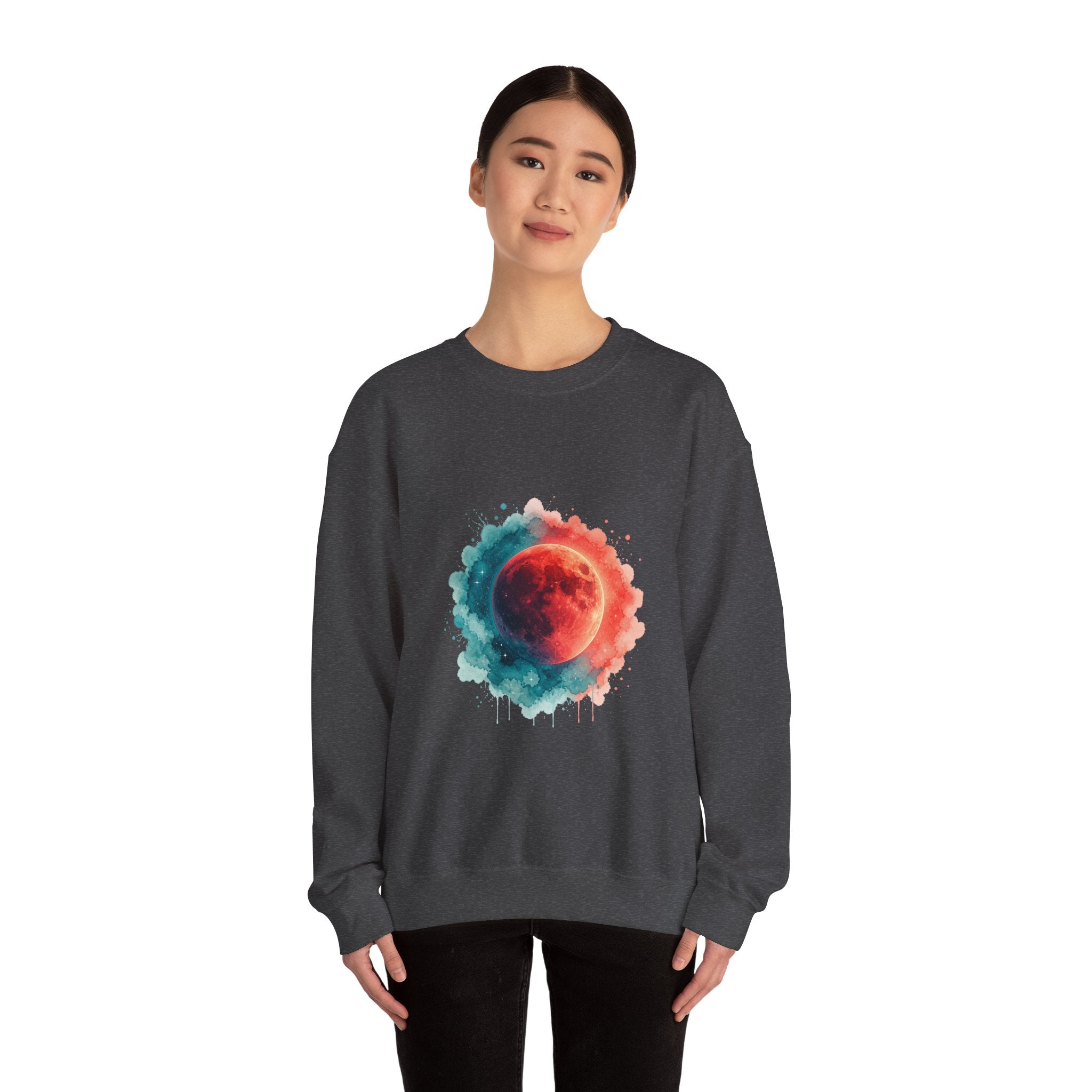 Matching Couple Sweatshirt - Solar & Lunar Eclipse Matching Couple Crewneck Sweatshirt Watercolor Art His Hers Engagement Gift - Design B