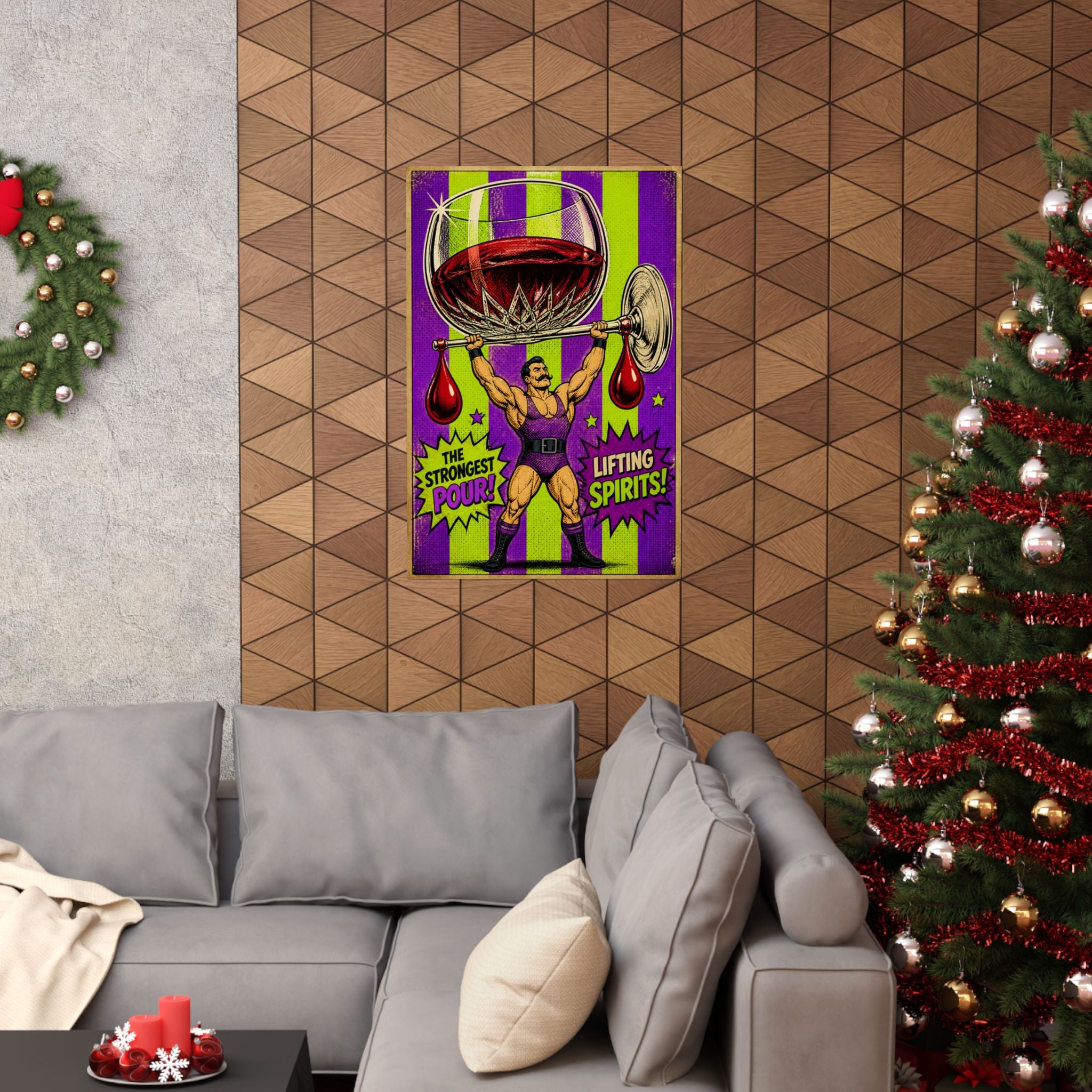 Wine Glass Strongman Wall Art Poster 24×36 Pop Art Restaurant Decor Maximalist Print
