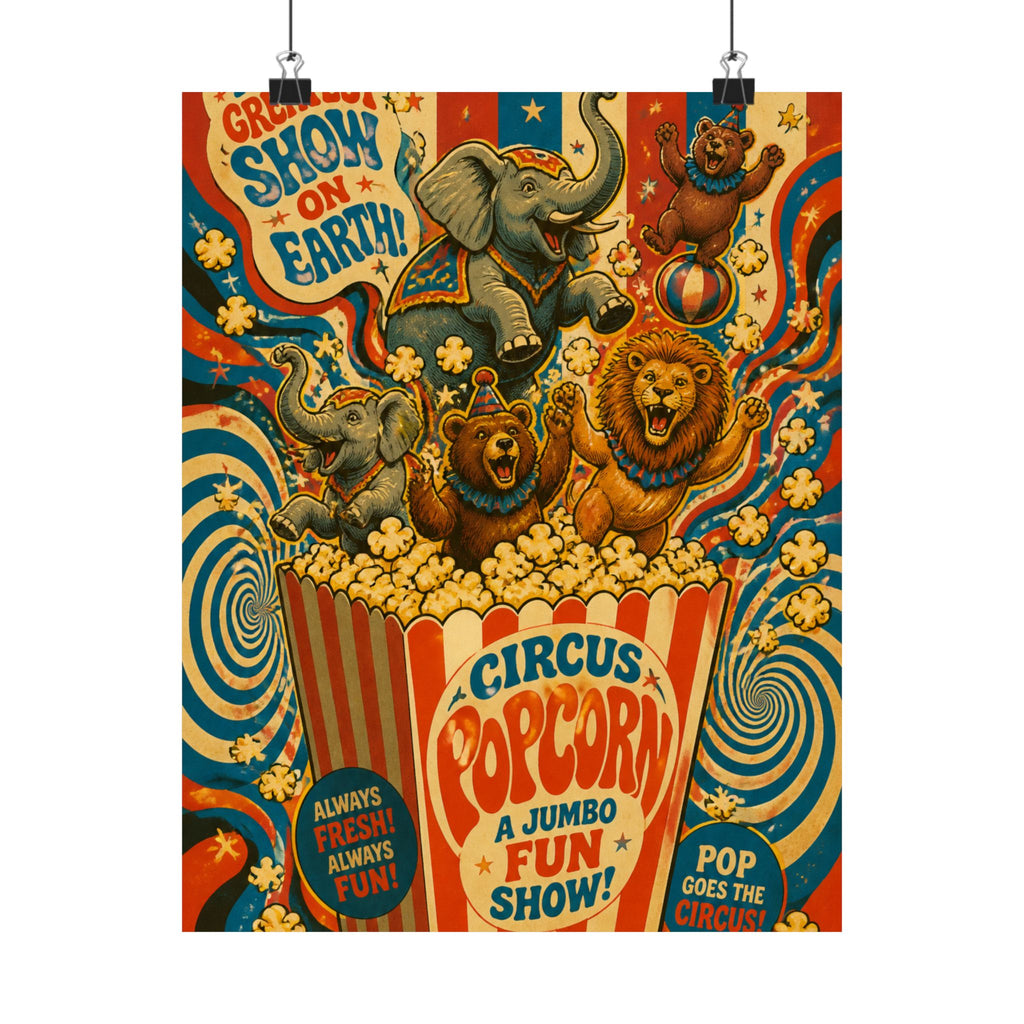 Popcorn Box Animals Wall Art Poster 24×36 Psychedelic Dining Room Decor Maximalist Print