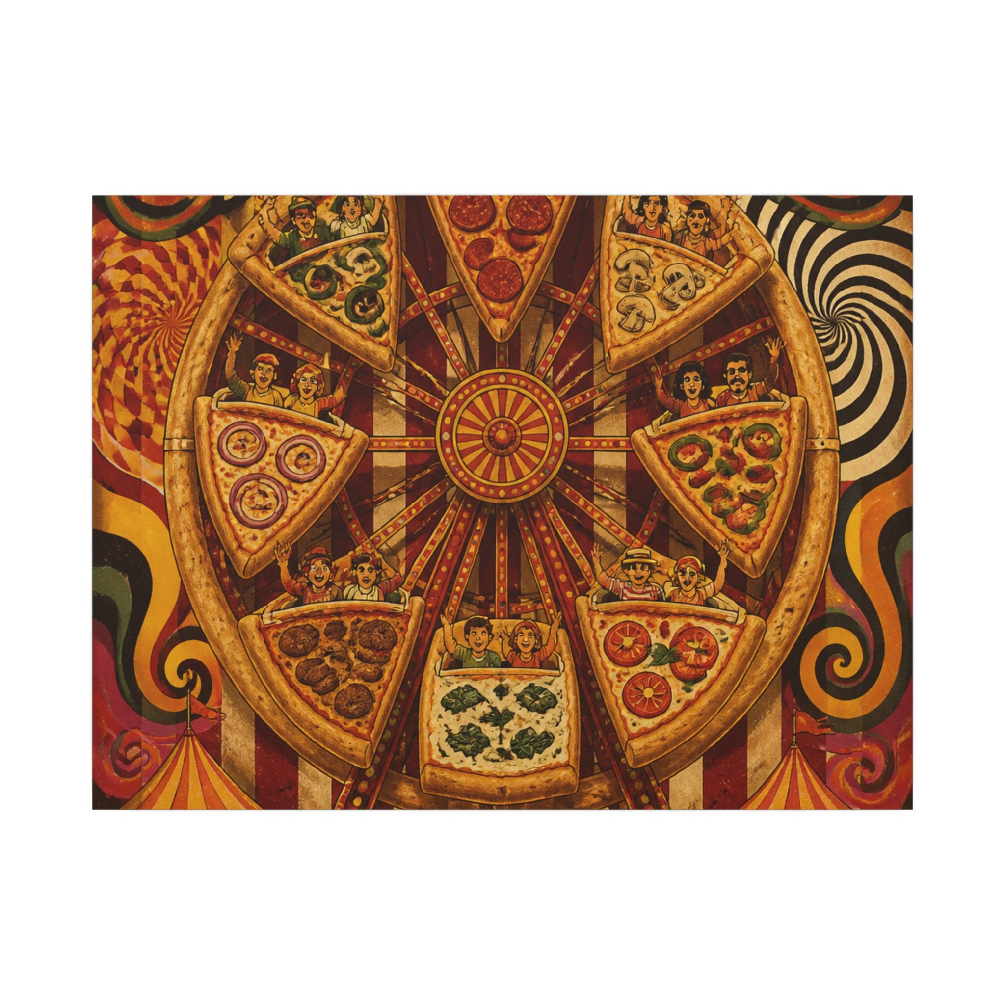 Pizza Ferris Wheel Wall Art Canvas 16×20 Psychedelic Cafe Decor Maximalist Print