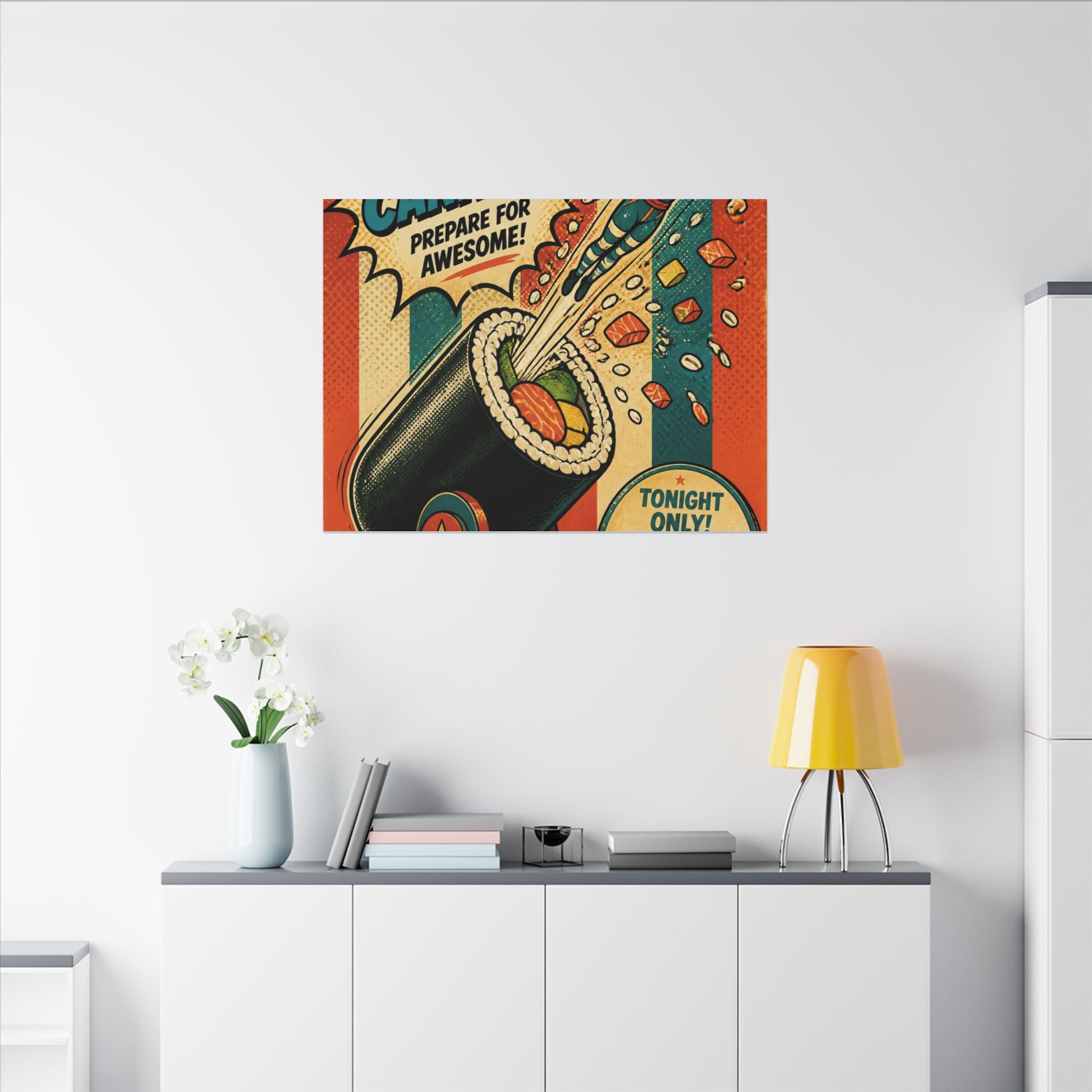 Sushi Roll Cannon Wall Art Canvas 16×20 Pop Art Living Room Decor Maximalist Print