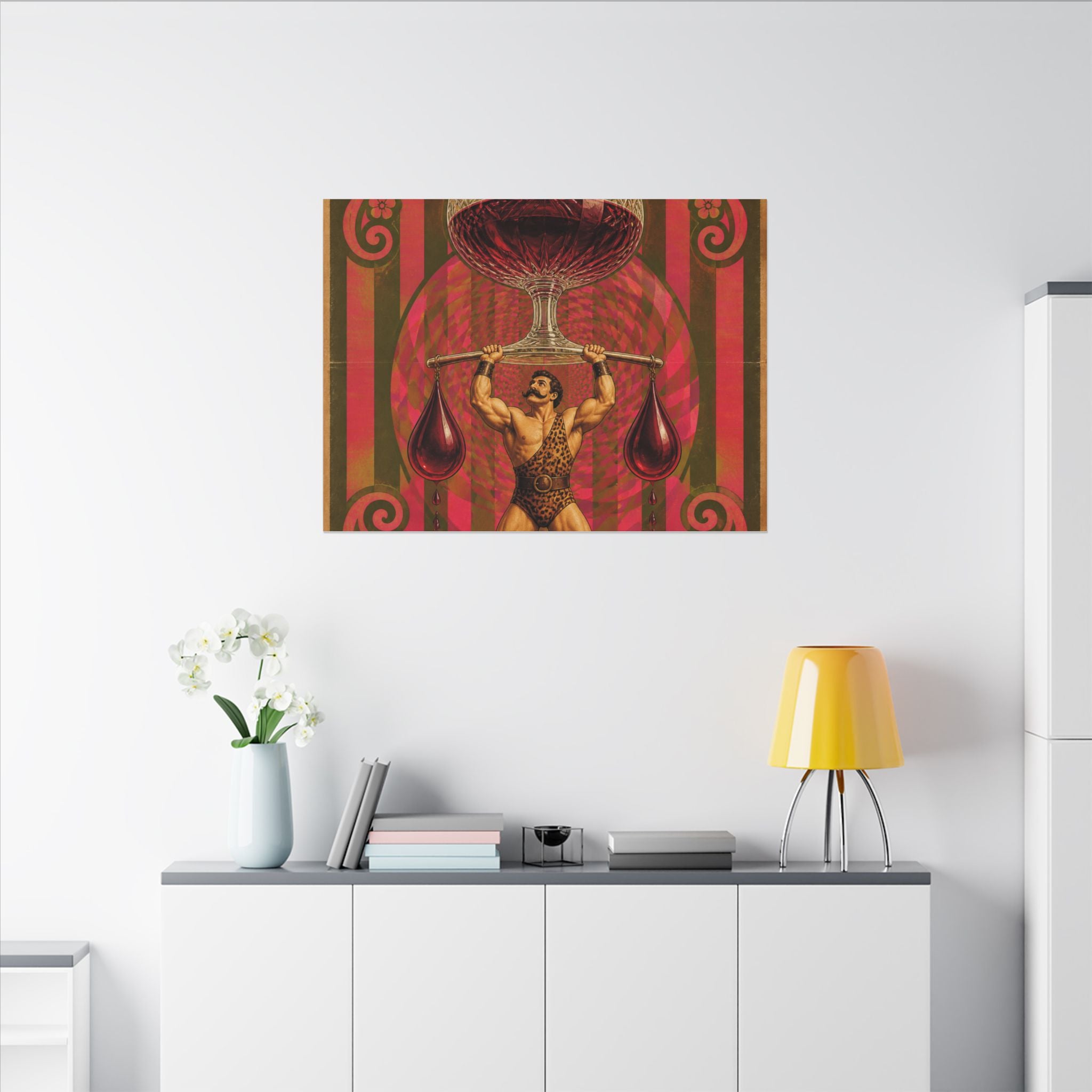 Wine Glass Strongman Wall Art Canvas 24×36 Psychedelic Dining Room Decor Maximalist Print