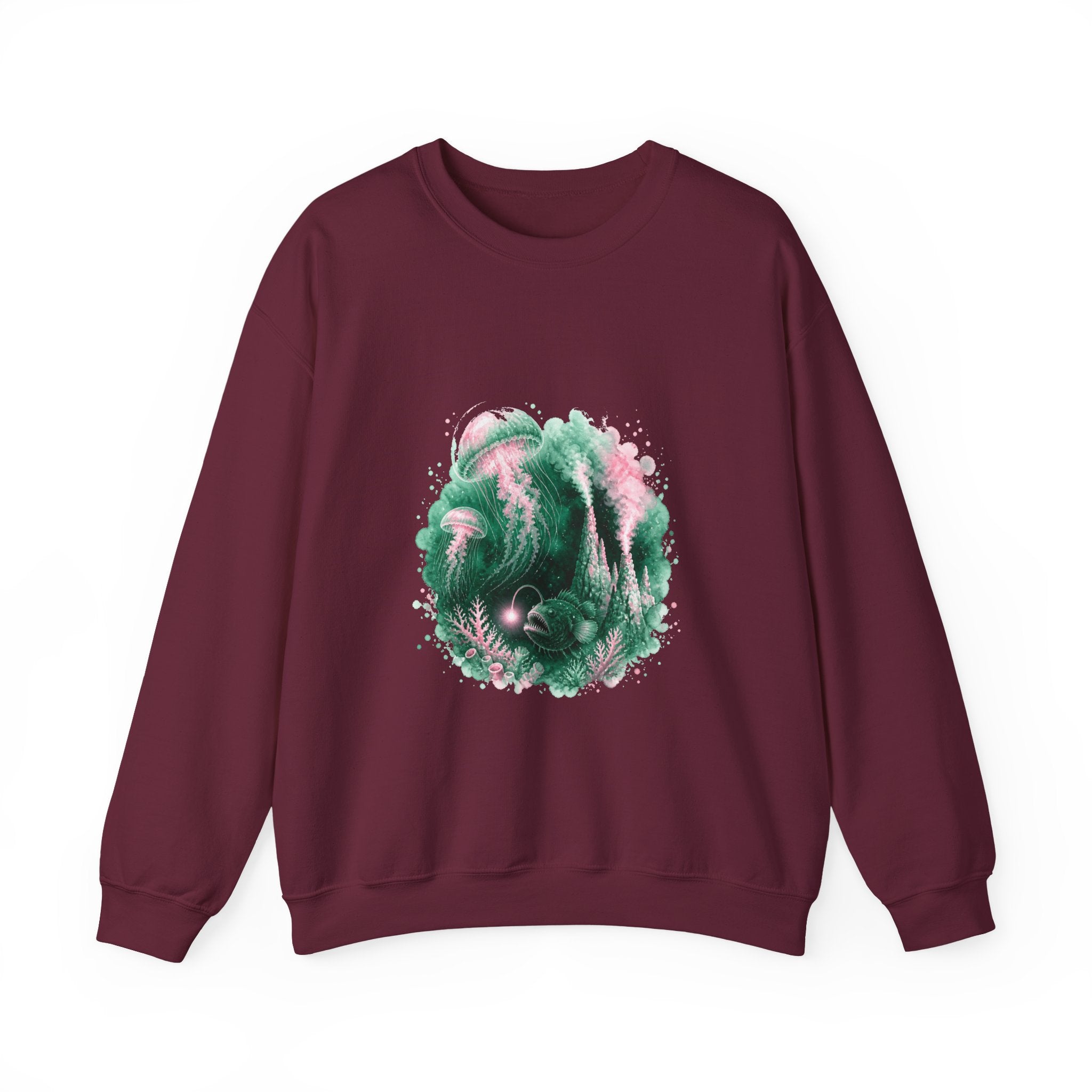Matching Couple Sweatshirt - Coral Reef & Deep Sea Matching Couple Crewneck Sweatshirt Watercolor Art His Hers Engagement Gift - Design B