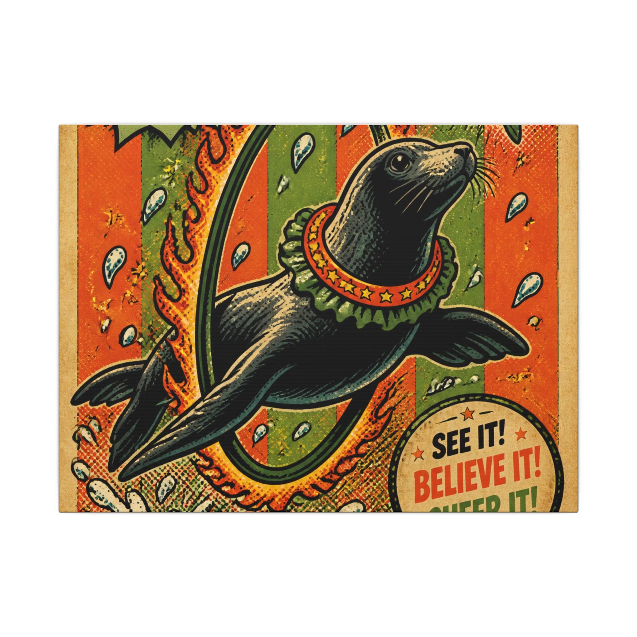 Seal Fire Hoop Wall Art Canvas 24×36 Pop Art Restaurant Decor Maximalist Print