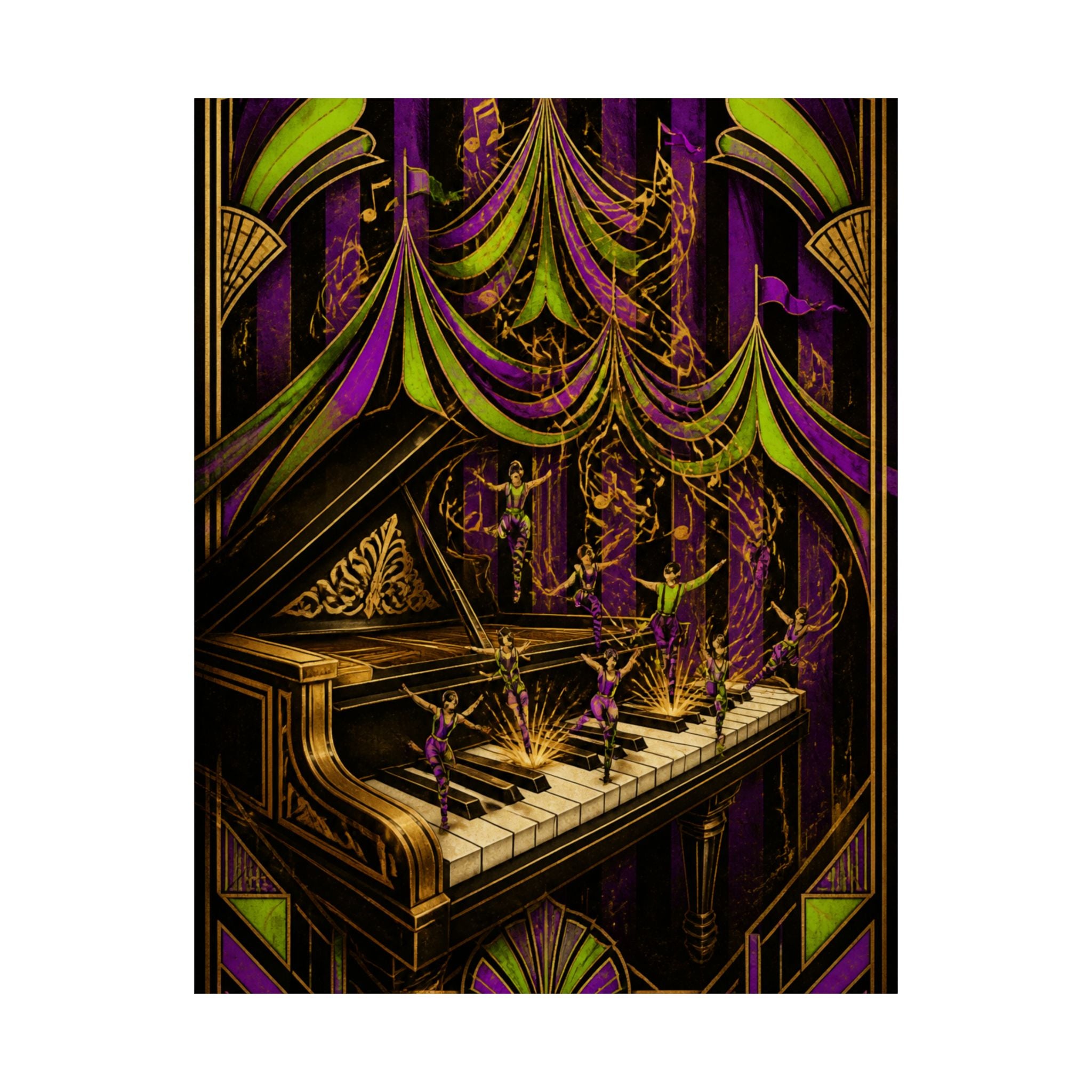 Grand Piano Acrobats Wall Art Poster 18×24 Art Deco Entryway Decor Maximalist Print