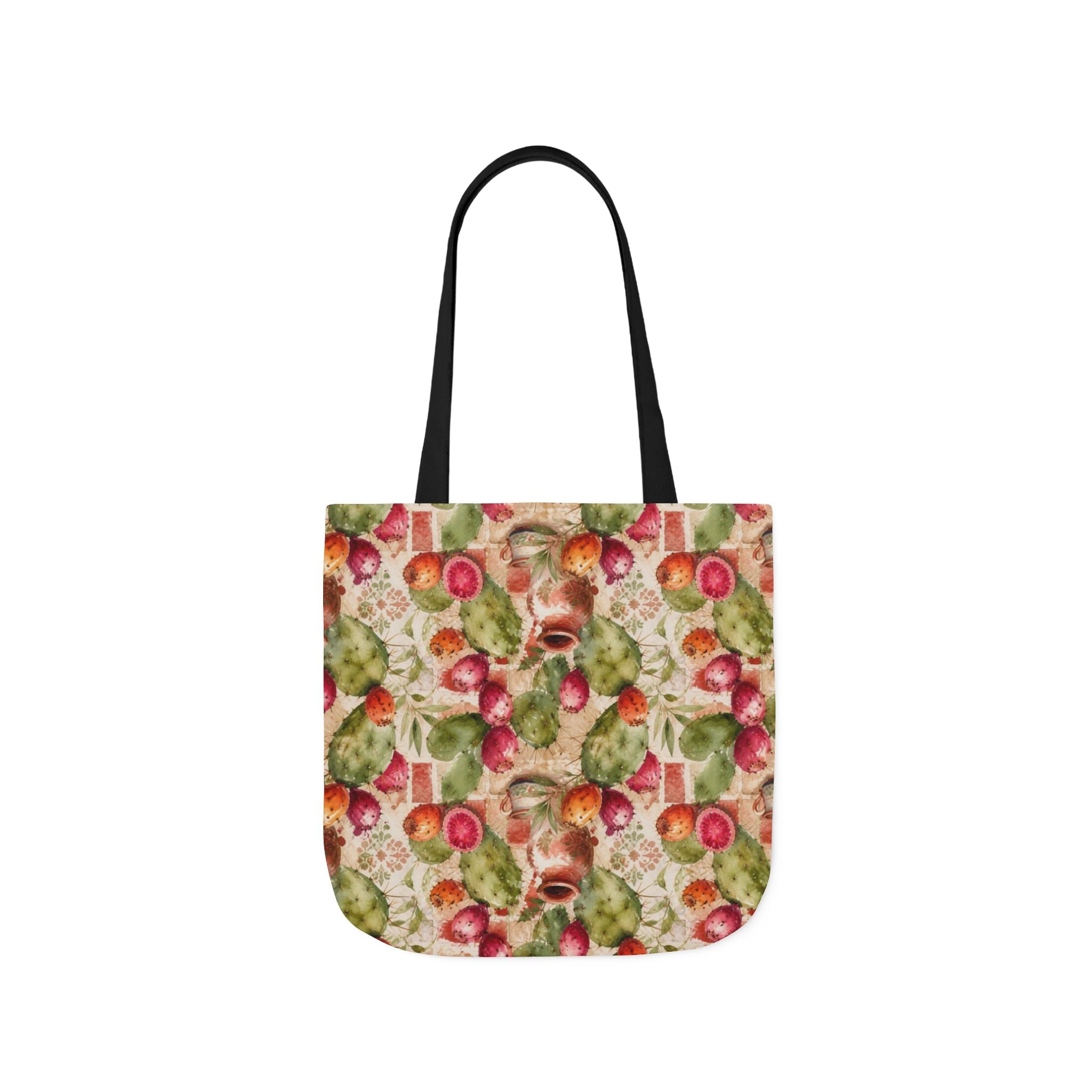 Prickly Pear Cactus Fruit Canvas Tote Bag Mediterranean Kitchen Watercolor Splash Design Italian Cottagecore Gift