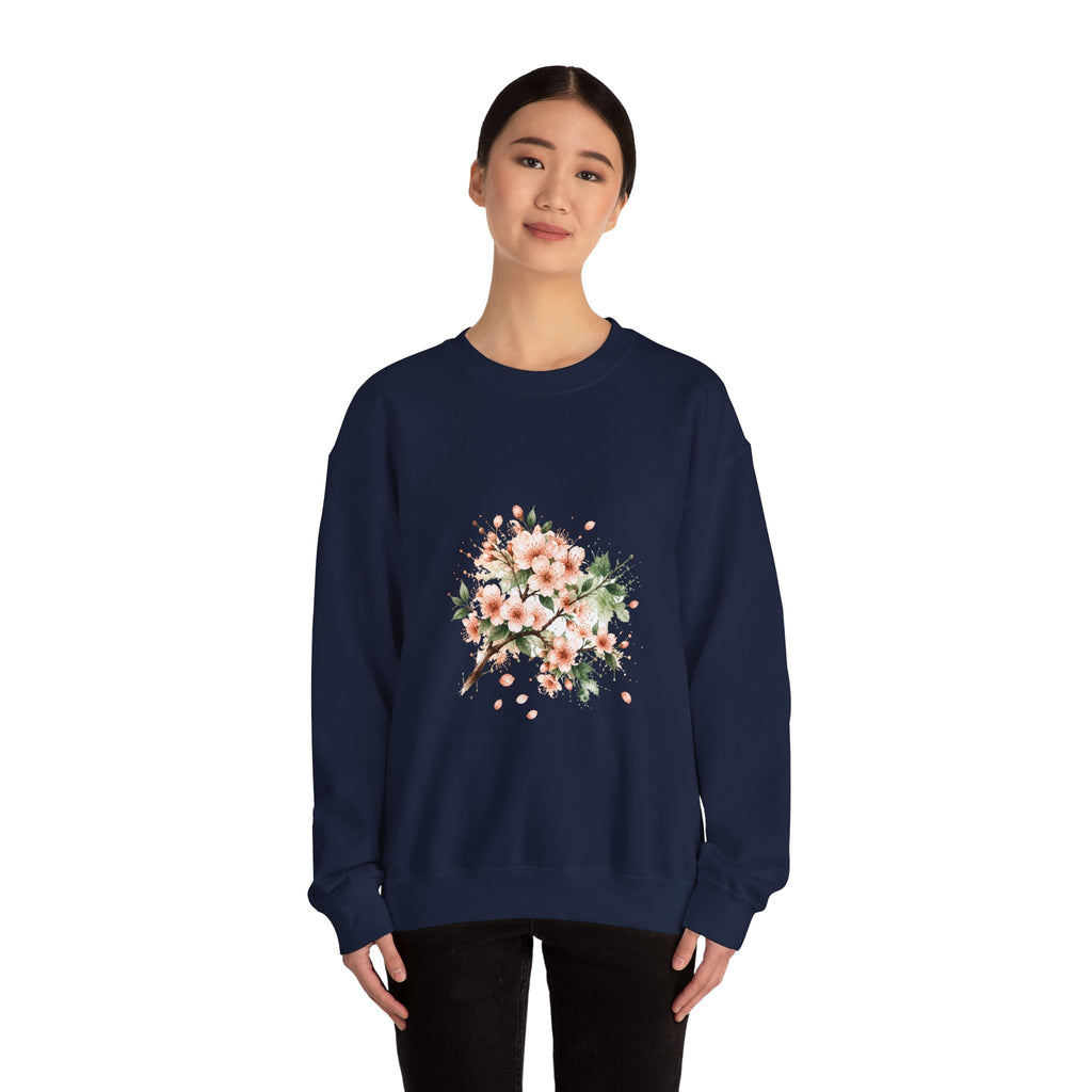 Matching Couple Sweatshirt - Cherry Blossom & Maple Leaf Matching Couple Comfort Colors Crew Watercolor Art His Hers Birthday Gift - Design A