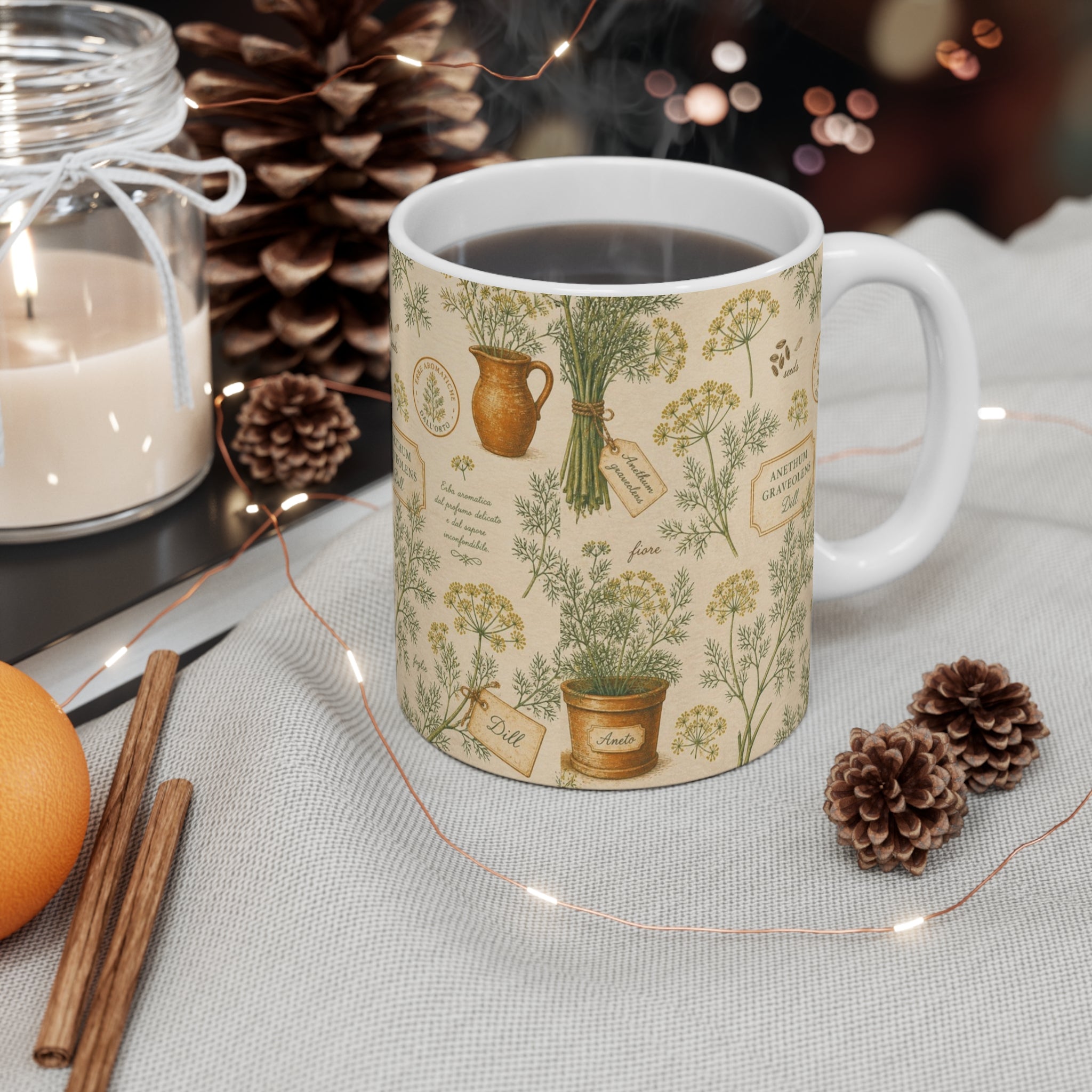 Dill Fronds 11oz Ceramic Mug Mediterranean Kitchen Botanical Design Italian Cottagecore Gift