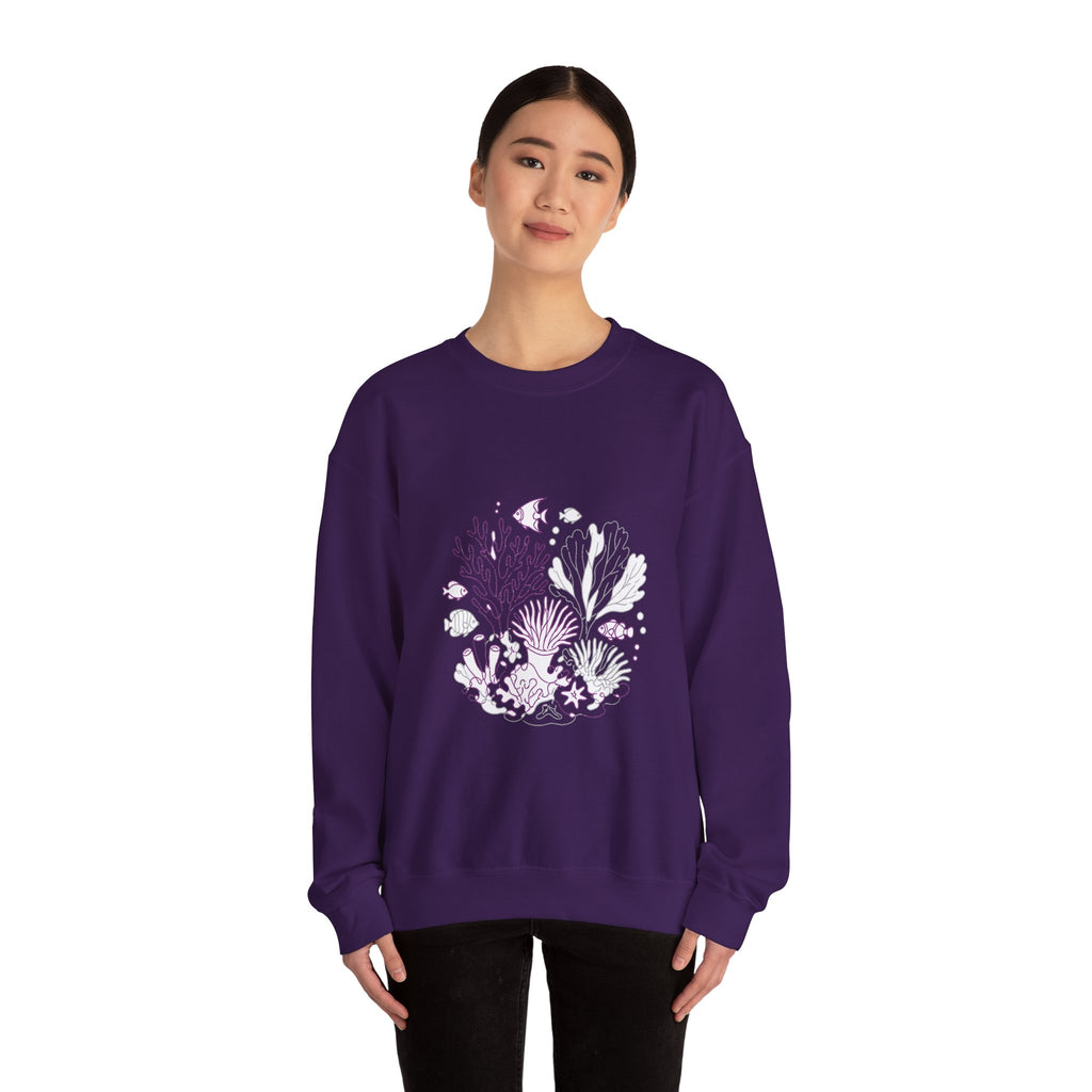 Matching Couple Sweatshirt - Coral Reef & Deep Sea Matching Couple Premium Fleece Sweatshirt Minimalist Art His Hers Christmas Gift - Design A