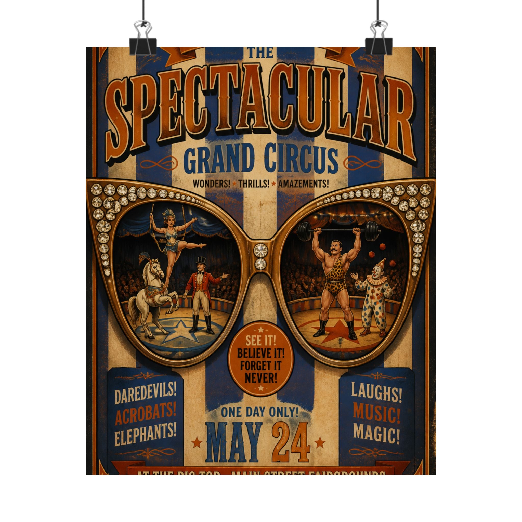 Sunglasses Circus Ring Wall Art Poster 18×24 Vintage Circus Kitchen Decor Maximalist Print