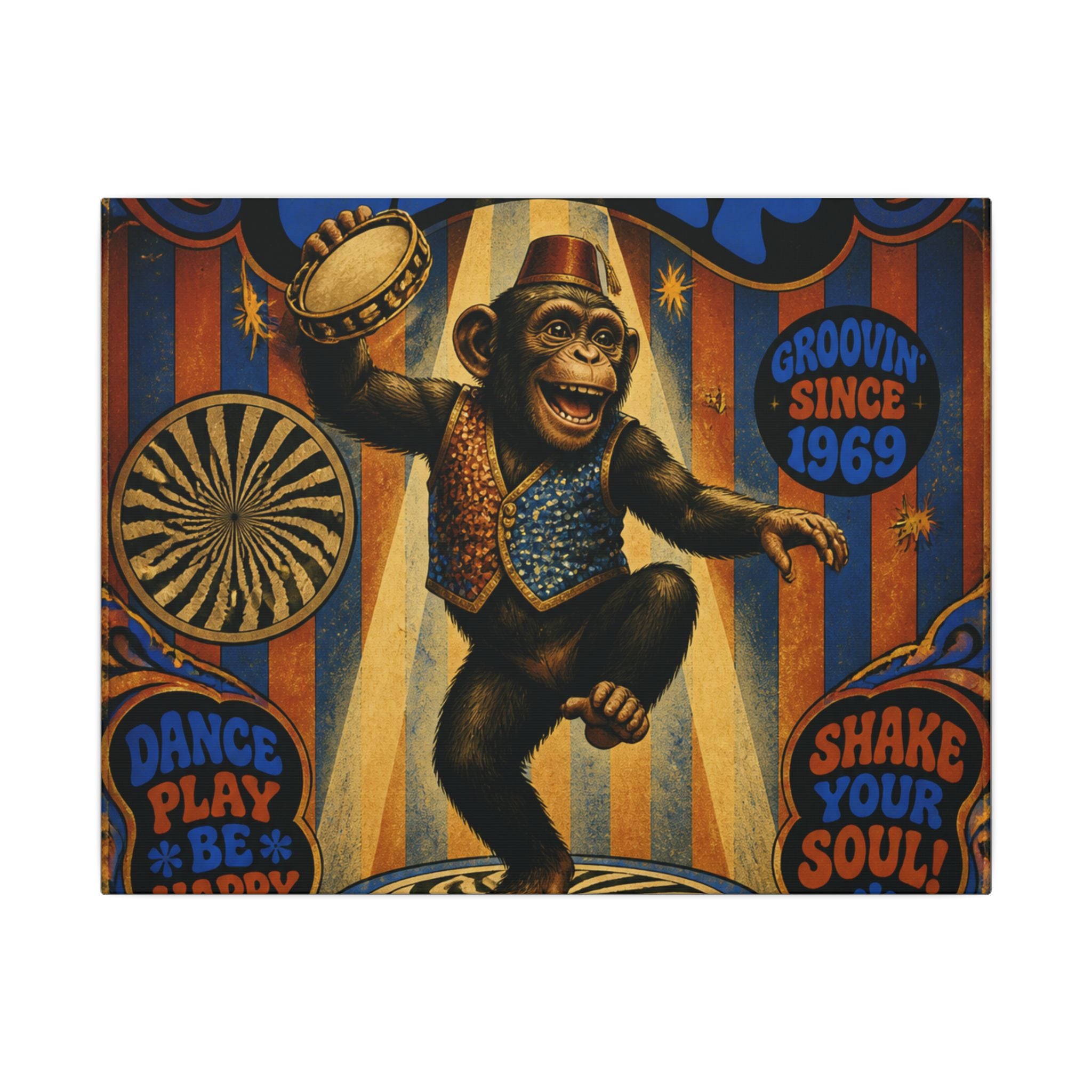Dancing Monkey Wall Art Canvas 24×36 Psychedelic Dining Room Decor Maximalist Print