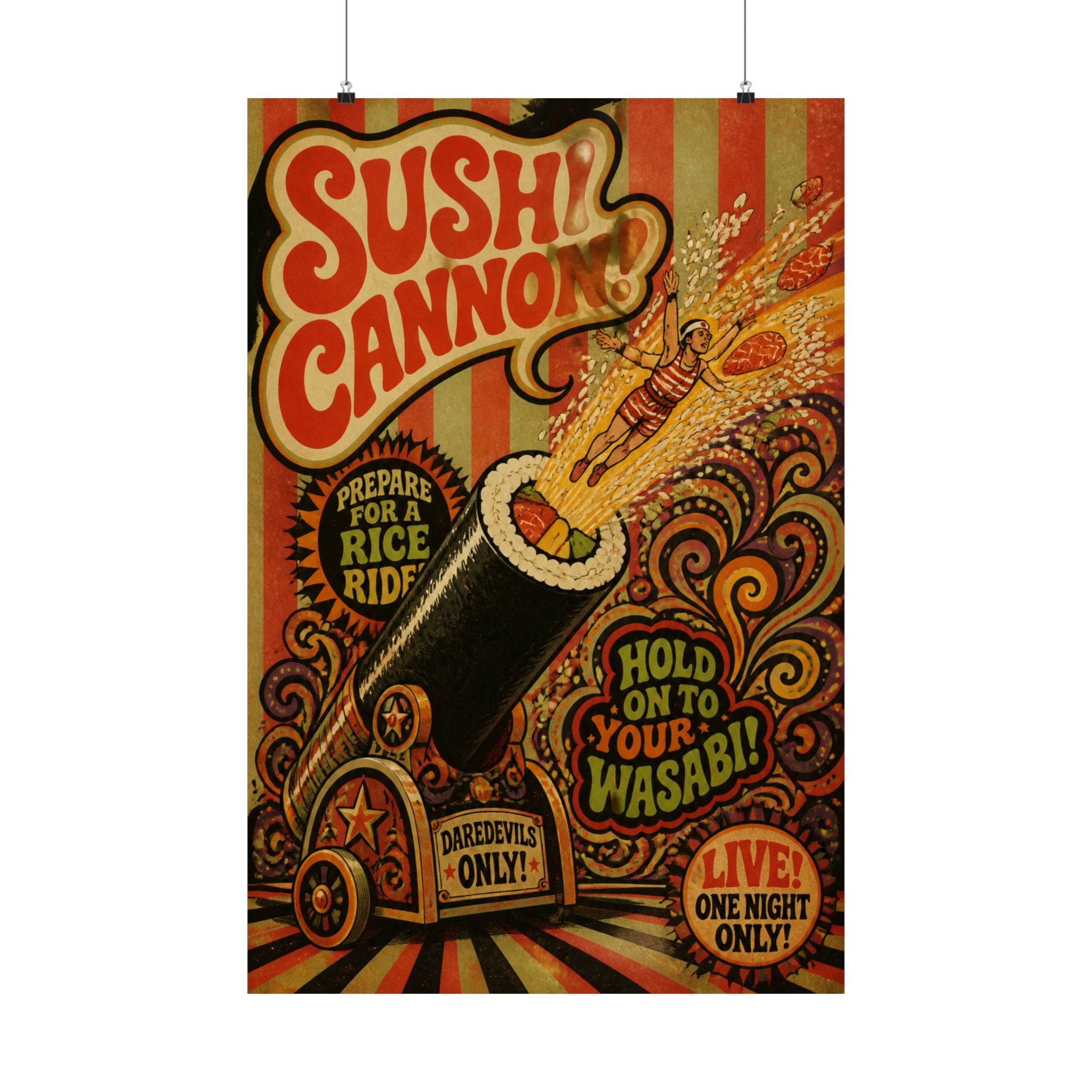 Sushi Roll Cannon Wall Art Poster 18×24 Psychedelic Cafe Decor Maximalist Print