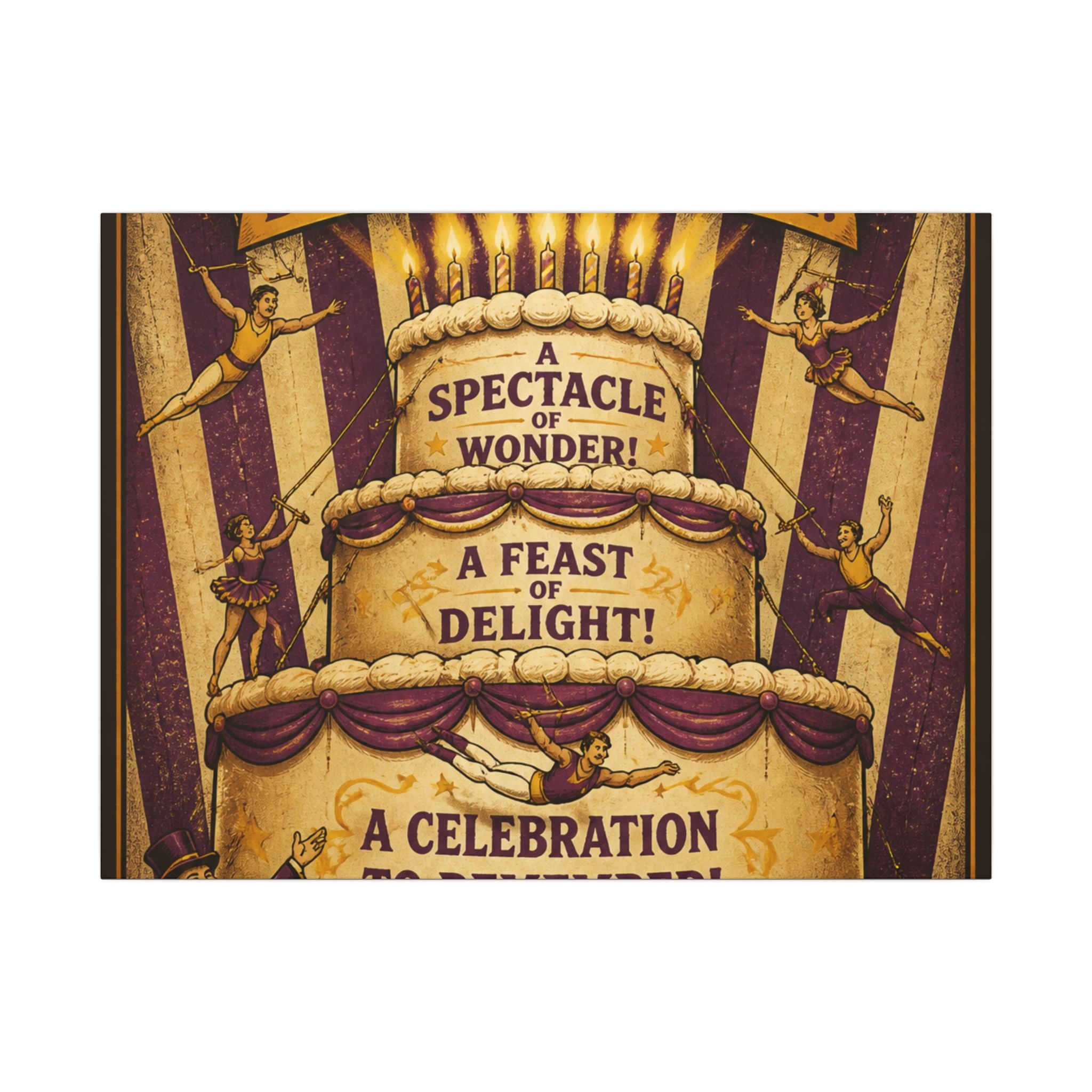 Birthday Cake Trapeze Wall Art Canvas 16×20 Vintage Circus Kitchen Decor Maximalist Print