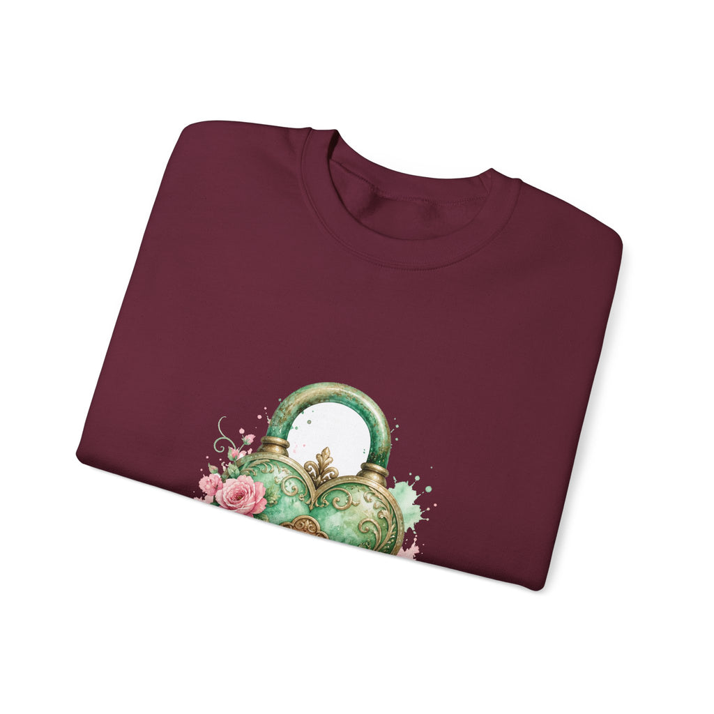 Matching Couple Sweatshirt - Key & Lock Matching Couple Crewneck Sweatshirt Watercolor Art His Hers Engagement Gift - Design B