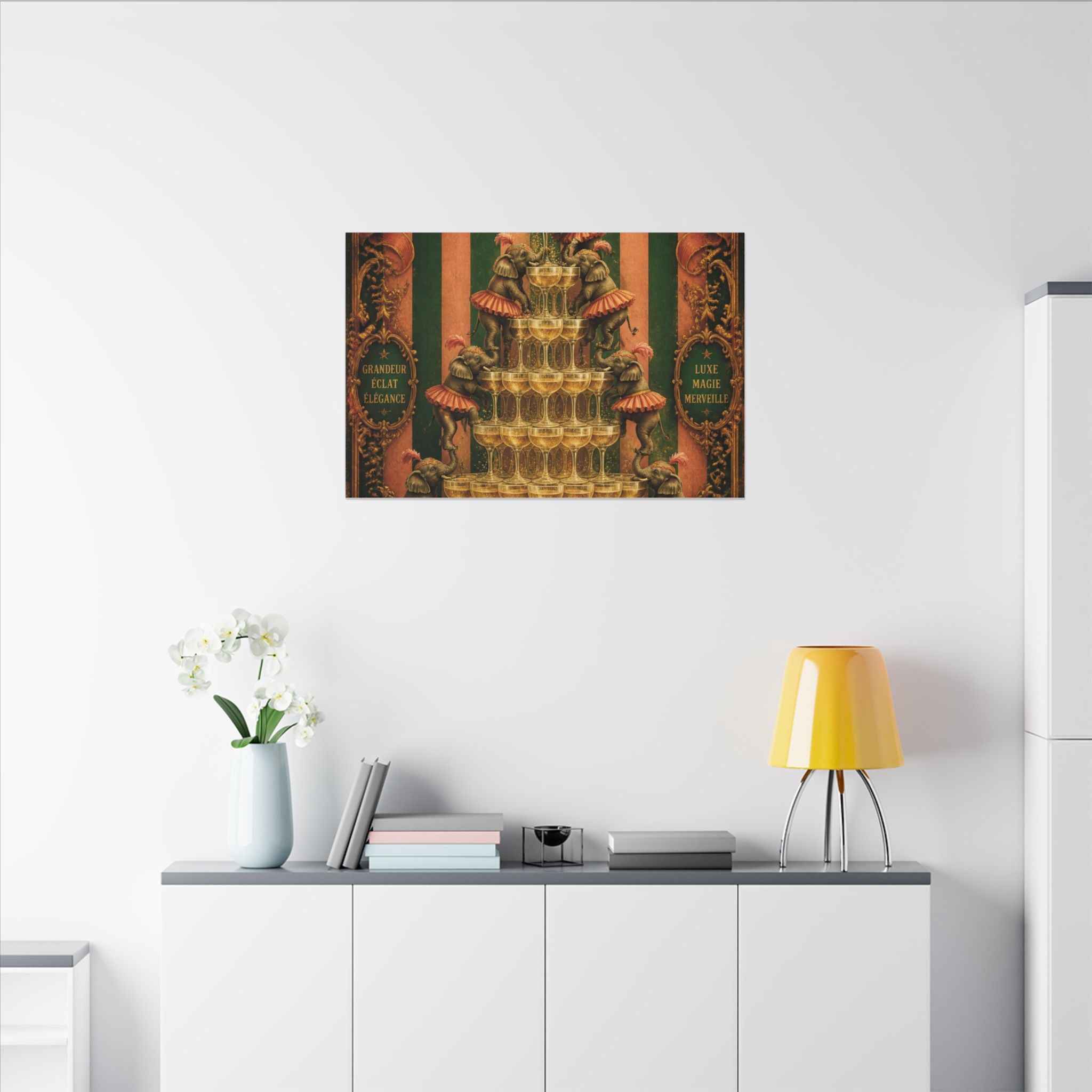 Champagne Tower Elephants Wall Art Canvas 16×20 Baroque Home Office Decor Maximalist Print