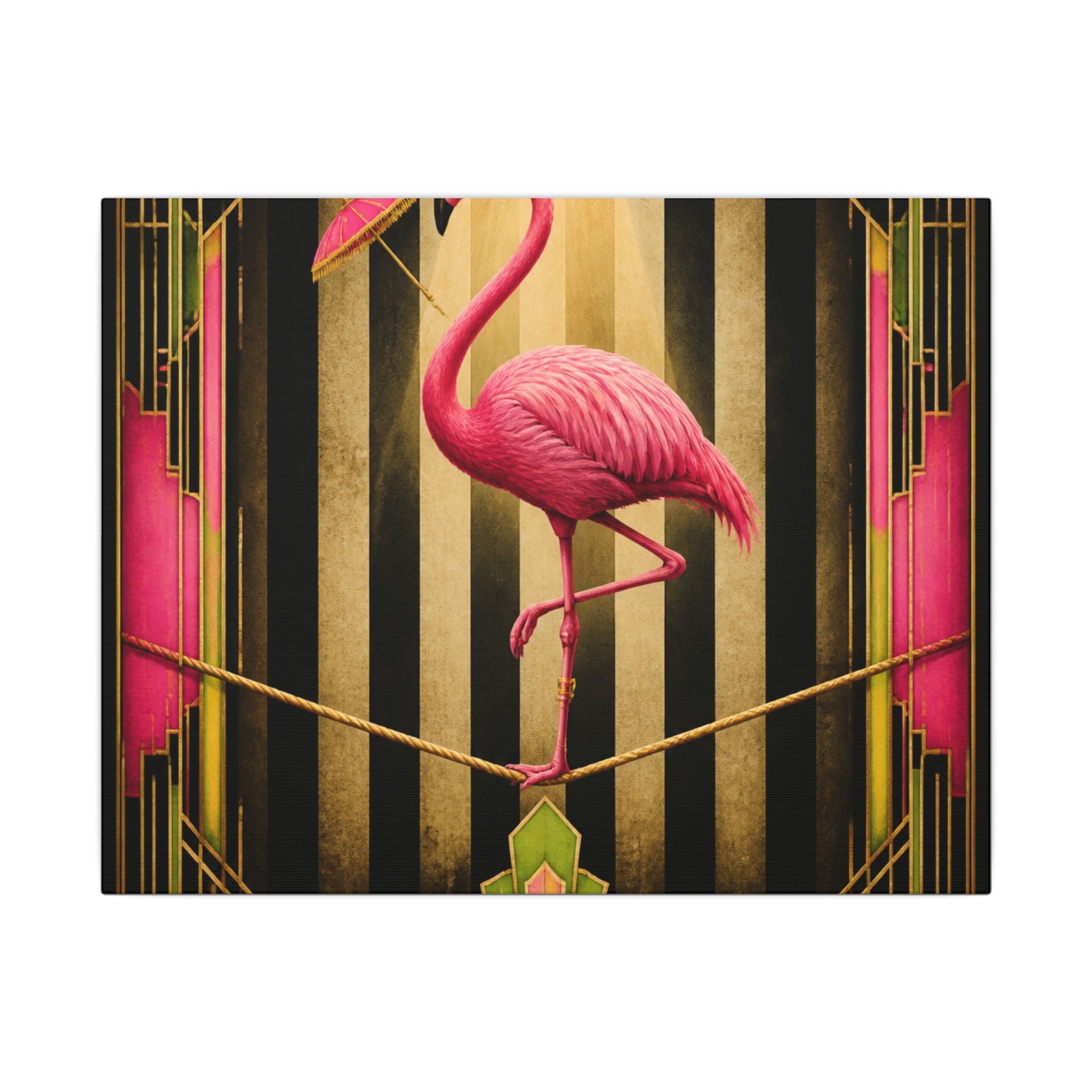 Flamingo Tightrope Wall Art Canvas 16×20 Art Deco Entryway Decor Maximalist Print