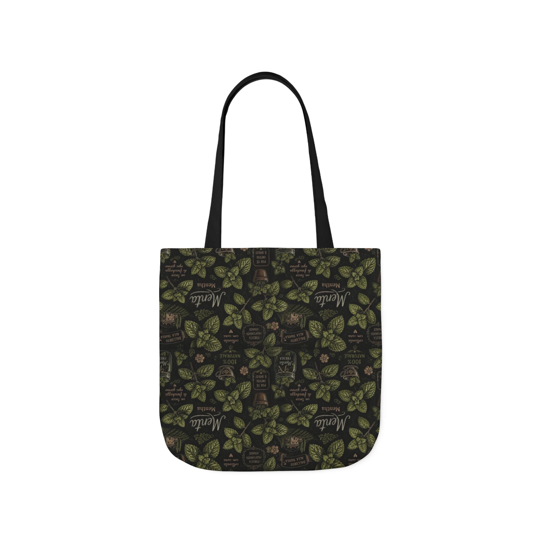 Fresh Mint Leaves Canvas Tote Bag Mediterranean Kitchen Chalk Art Design Italian Cottagecore Gift