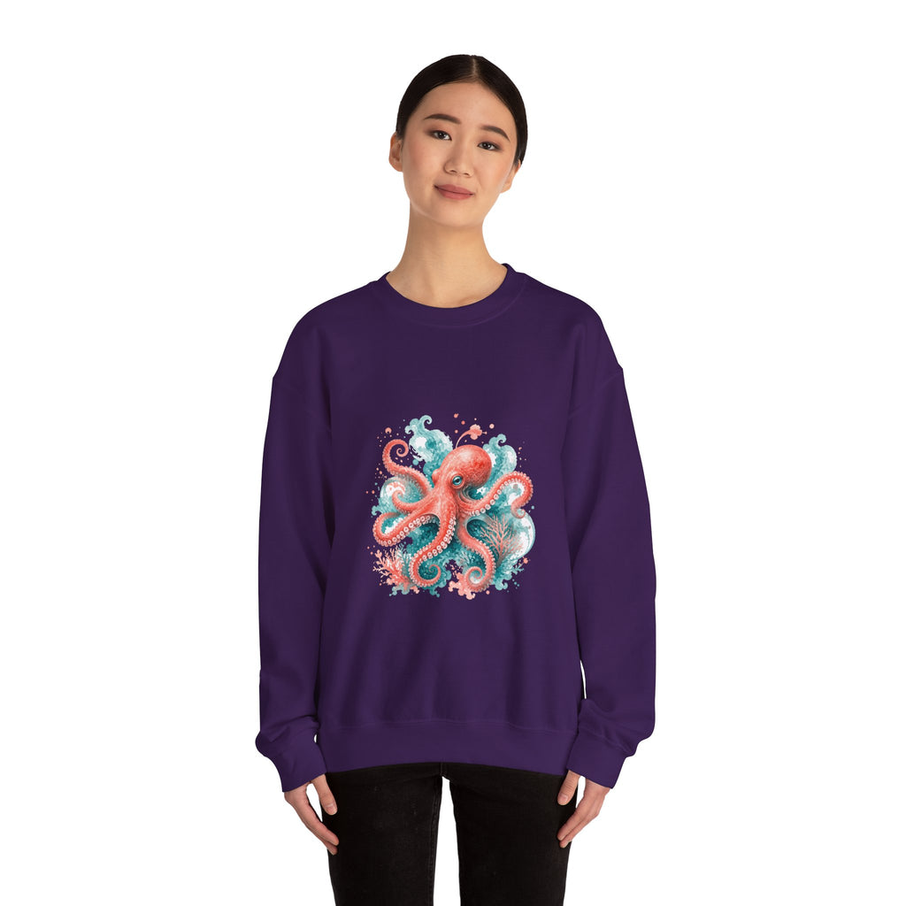 Matching Couple Sweatshirt - Octopus & Jellyfish Matching Couple Premium Fleece Sweatshirt Watercolor Art His Hers Birthday Gift - Design A