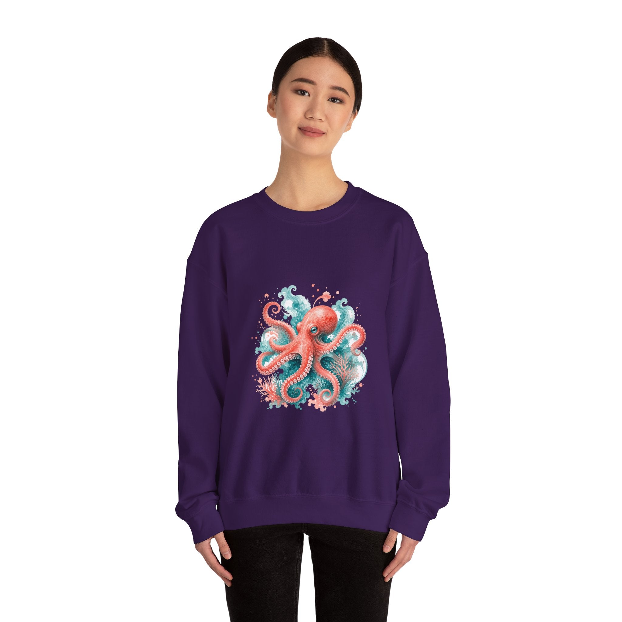 Matching Couple Sweatshirt - Octopus & Jellyfish Matching Couple Premium Fleece Sweatshirt Watercolor Art His Hers Birthday Gift - Design A