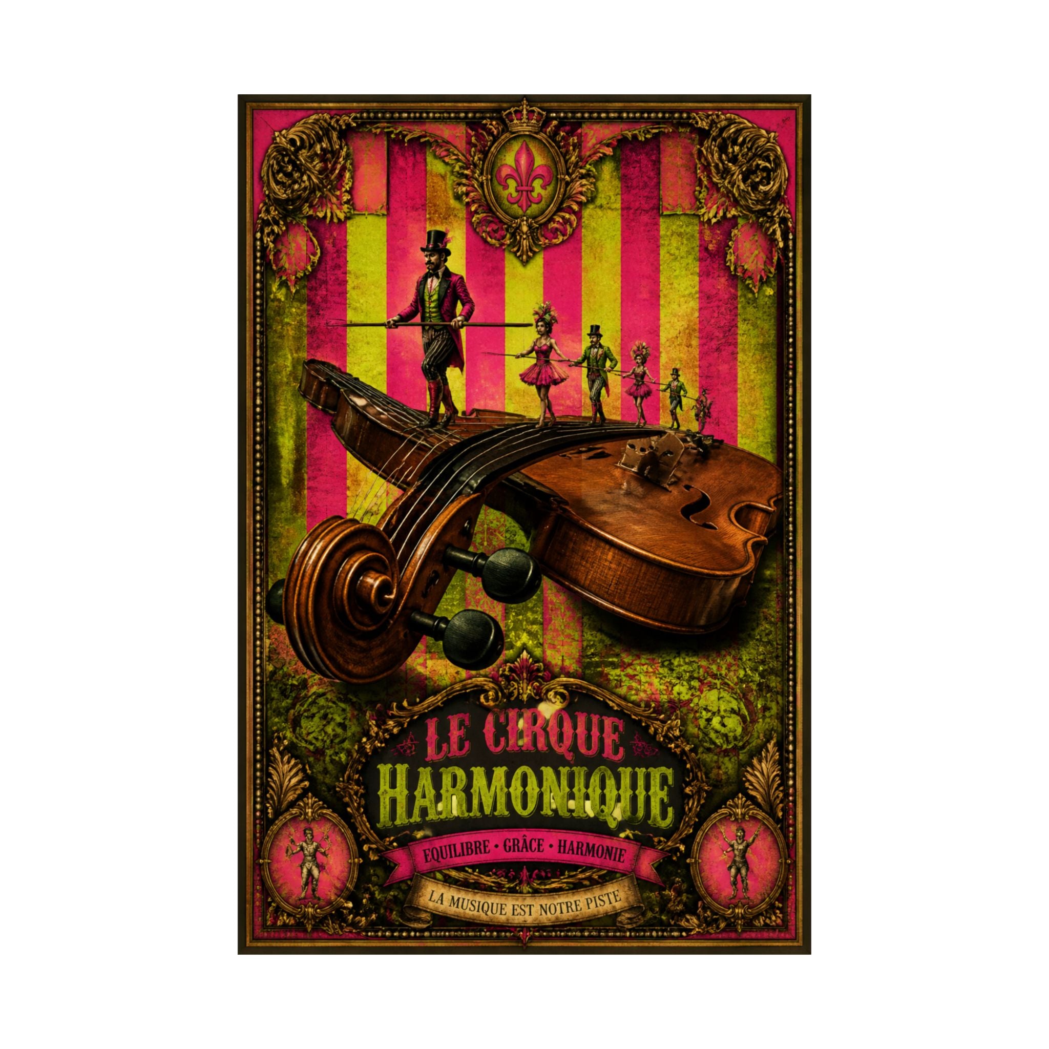 Violin Tightrope Bridge Wall Art Poster 24×36 Baroque Studio Decor Maximalist Print