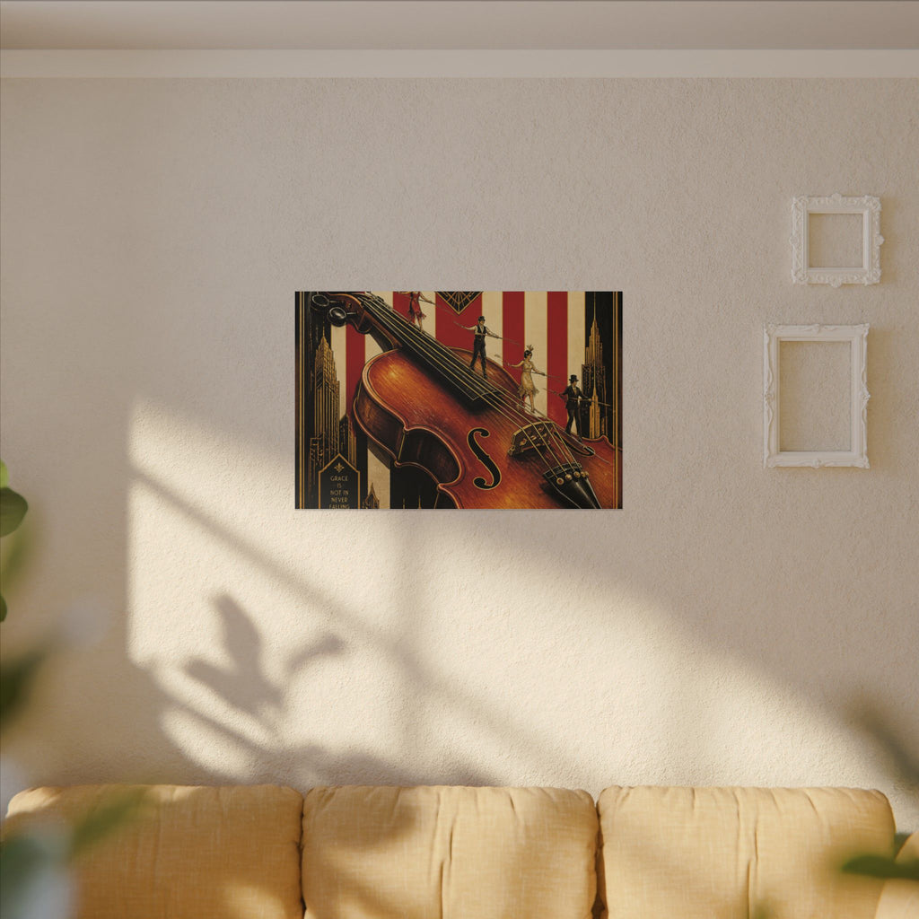 Violin Tightrope Bridge Wall Art Canvas 16×20 Art Deco Entryway Decor Maximalist Print
