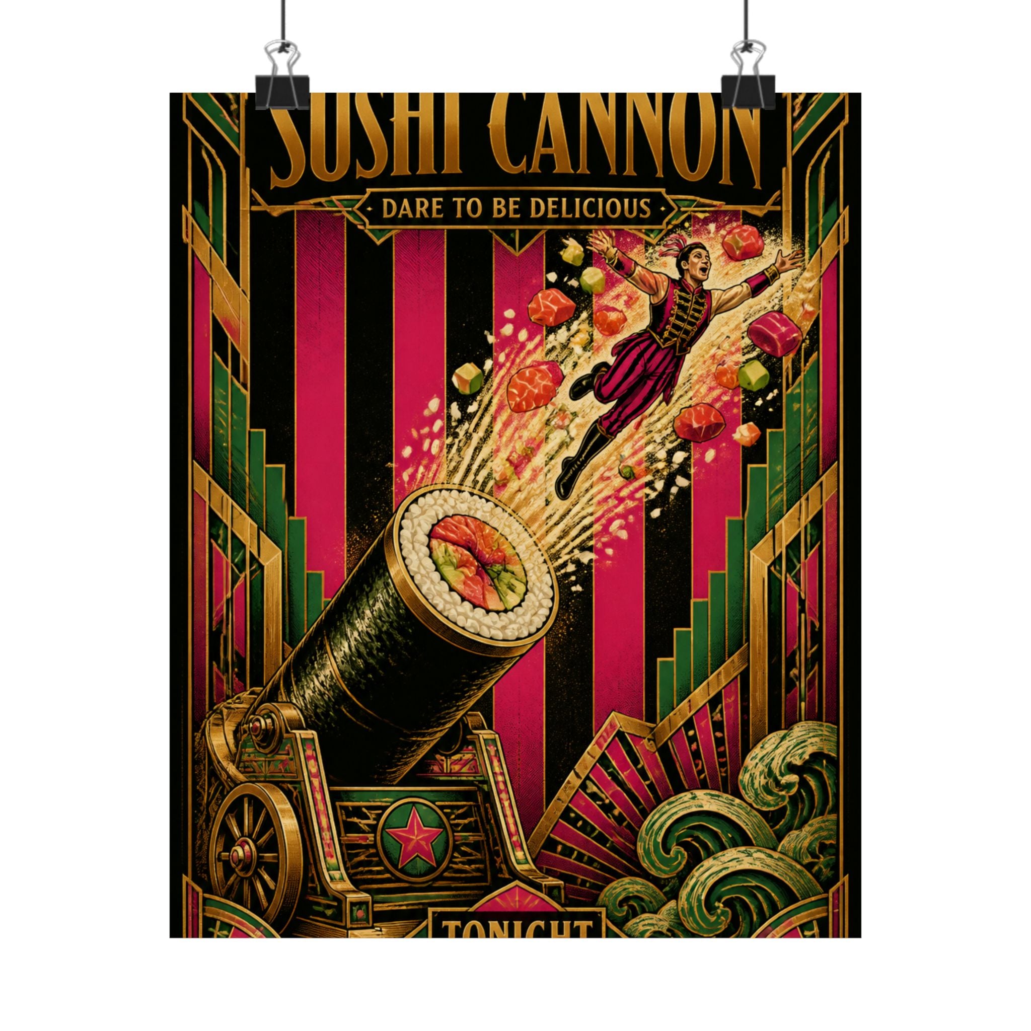 Sushi Roll Cannon Wall Art Poster 24×36 Art Deco Bar Area Decor Maximalist Print