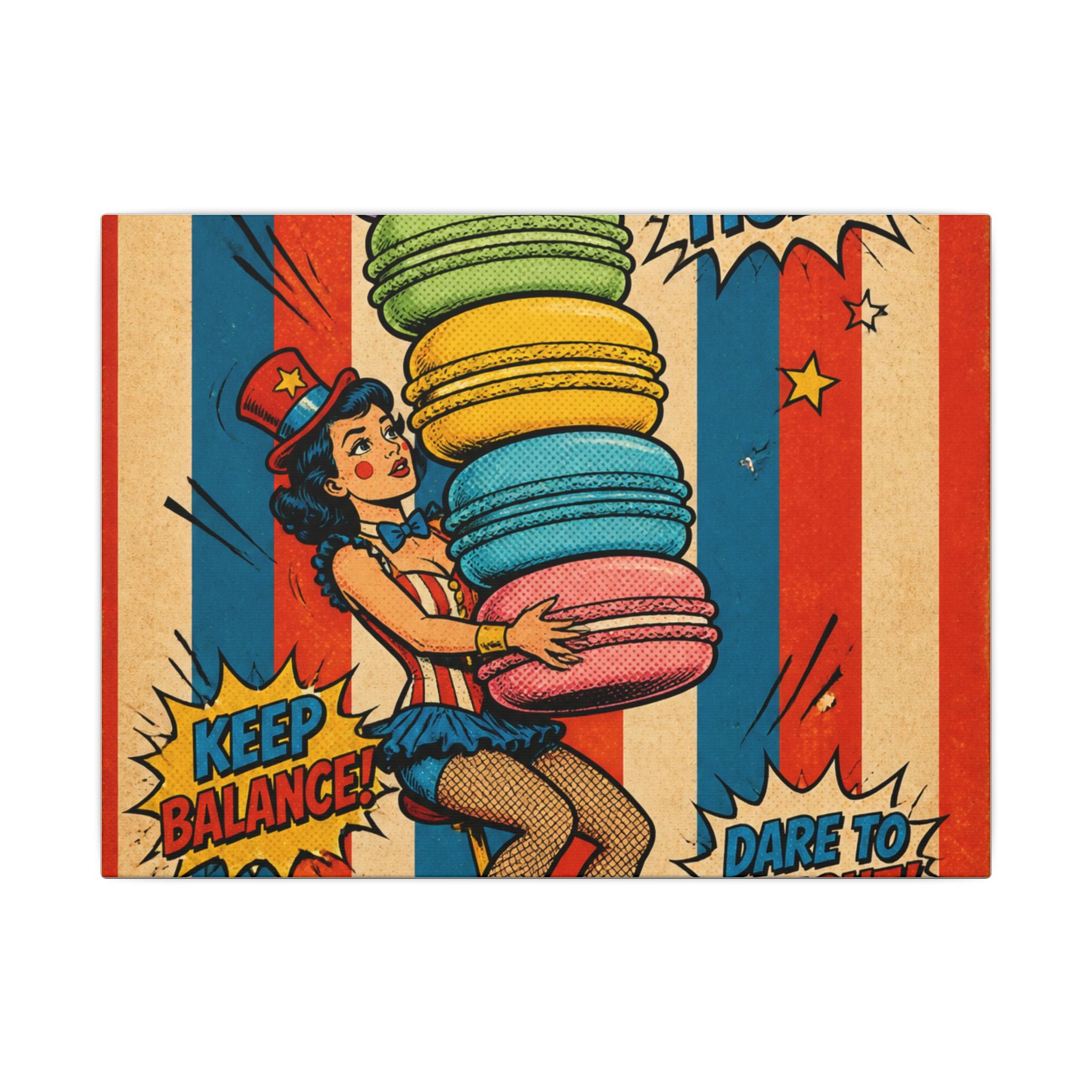 Macaron Balancing Tower Wall Art Canvas 24×36 Pop Art Restaurant Decor Maximalist Print