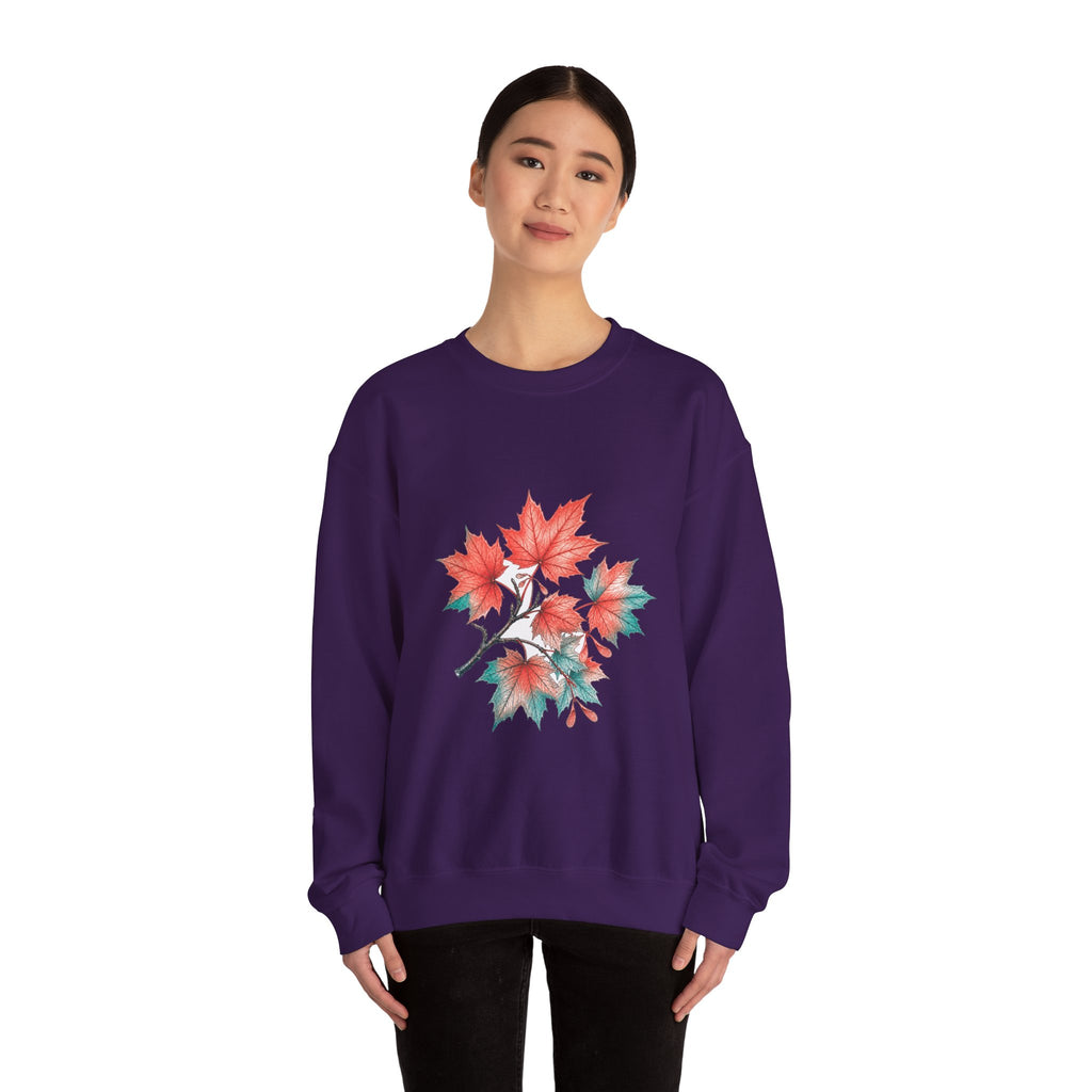 Matching Couple Sweatshirt - Cherry Blossom & Maple Leaf Matching Couple Premium Fleece Sweatshirt Hand-Drawn Art His Hers Anniversary Gift - Design B