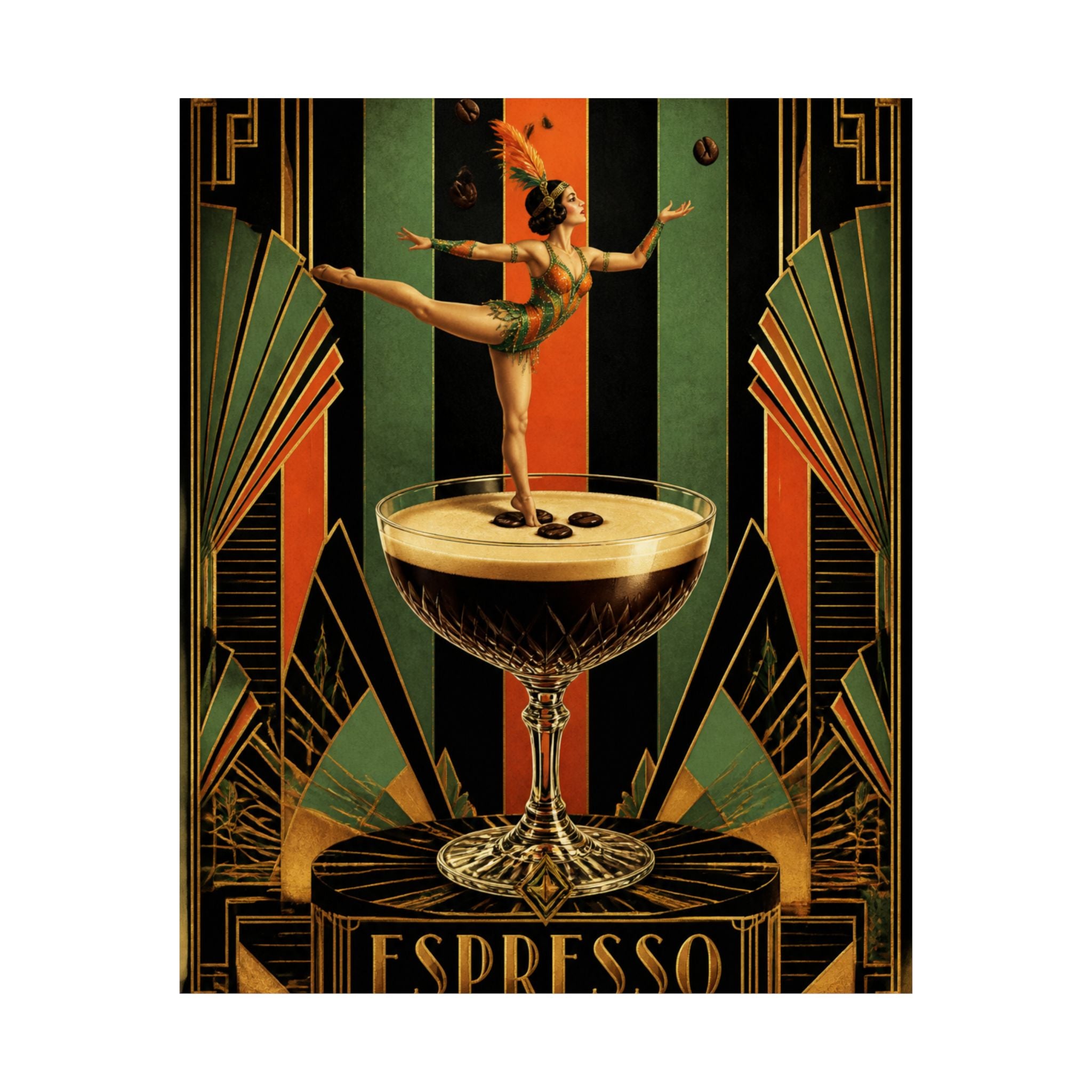 Espresso Martini Acrobat Wall Art Poster 24×36 Art Deco Bar Area Decor Maximalist Print