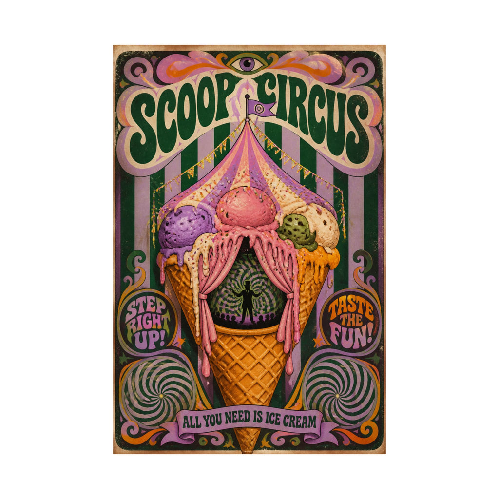 Ice Cream Cone Circus Tent Wall Art Poster 24×36 Psychedelic Dining Room Decor Maximalist Print