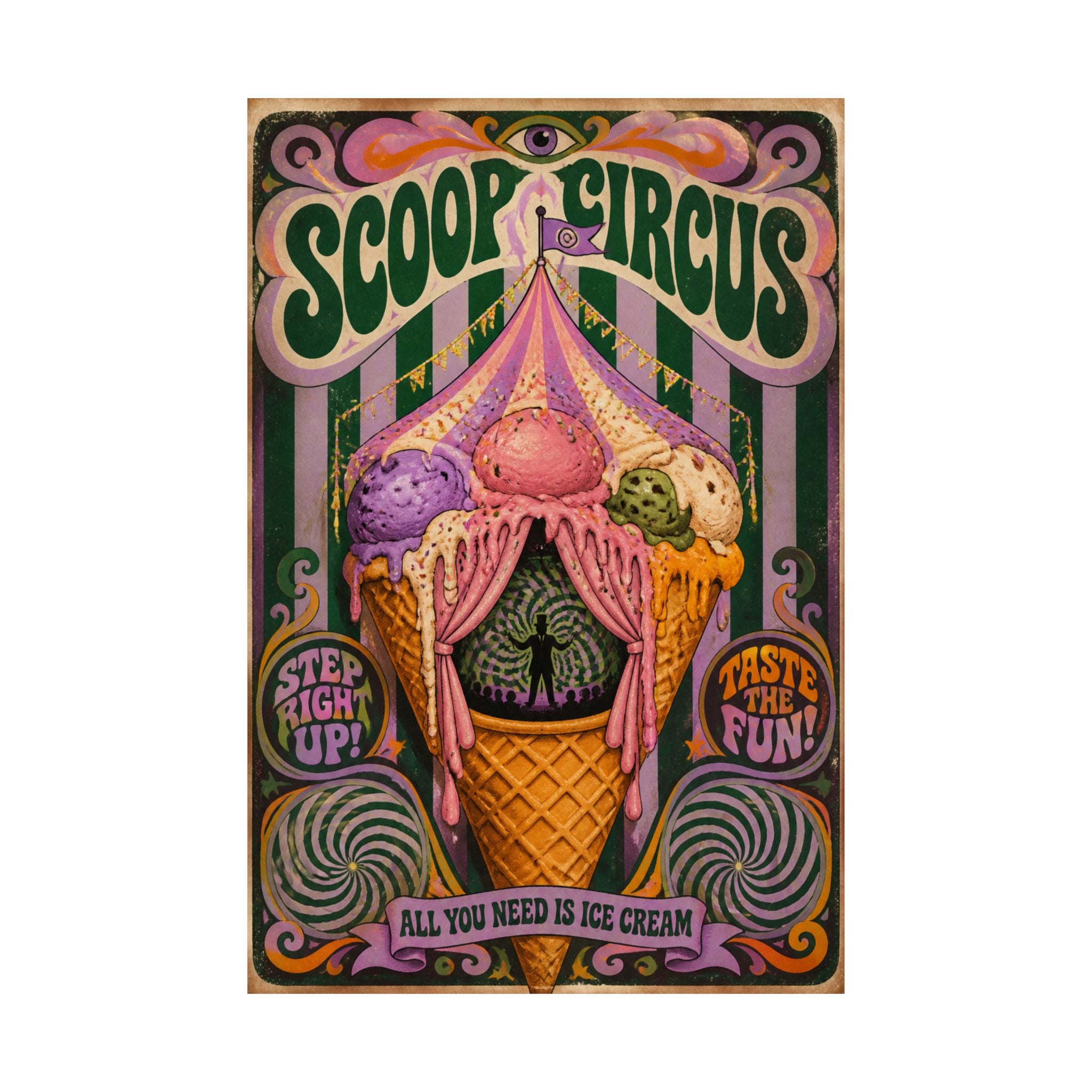 Ice Cream Cone Circus Tent Wall Art Poster 24×36 Psychedelic Dining Room Decor Maximalist Print