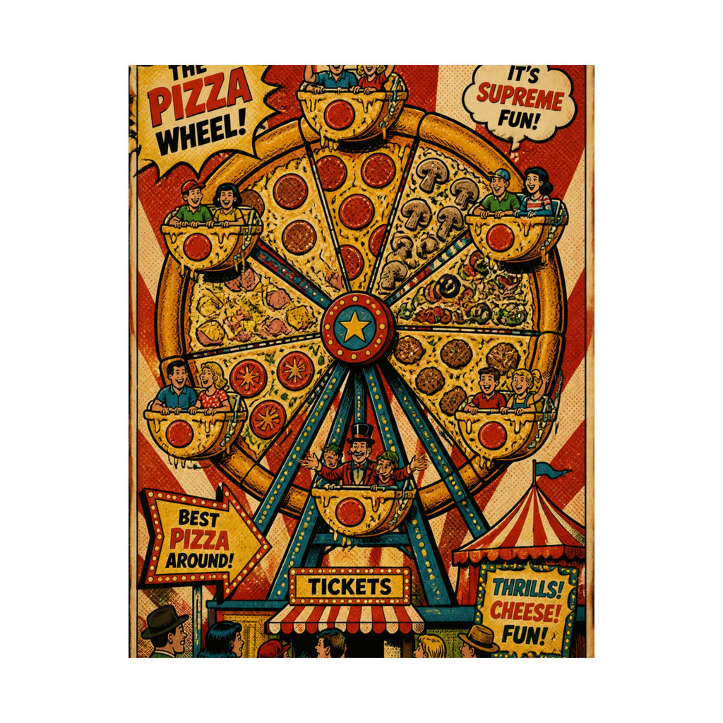 Pizza Ferris Wheel Wall Art Poster 18×24 Pop Art Living Room Decor Maximalist Print
