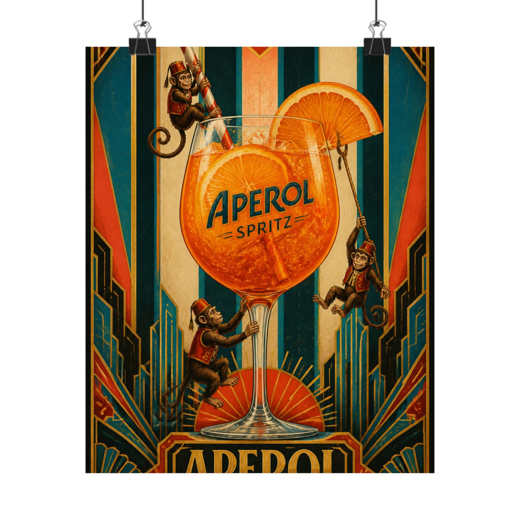 Aperol Spritz Monkeys Wall Art Poster 24×36 Art Deco Bar Area Decor Maximalist Print