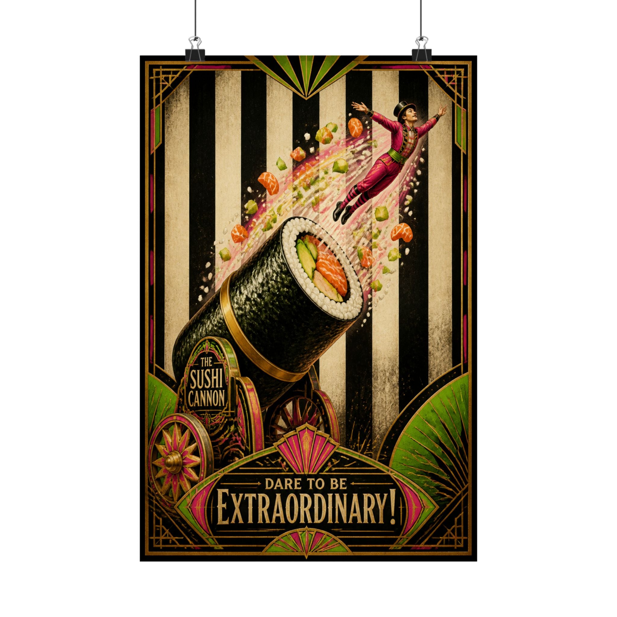 Sushi Roll Cannon Wall Art Poster 18×24 Art Deco Entryway Decor Maximalist Print