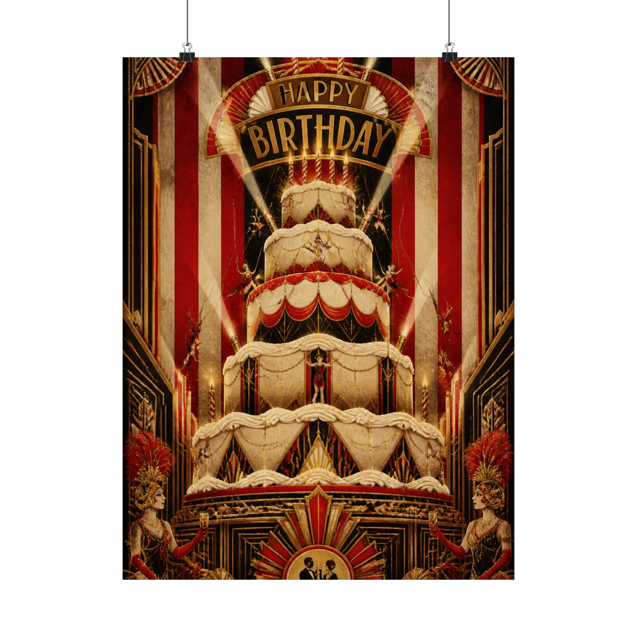 Birthday Cake Trapeze Wall Art Poster 18×24 Art Deco Entryway Decor Maximalist Print