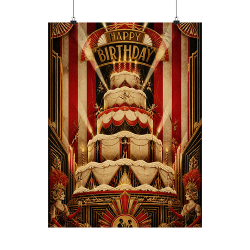Birthday Cake Trapeze Wall Art Poster 18×24 Art Deco Entryway Decor Maximalist Print