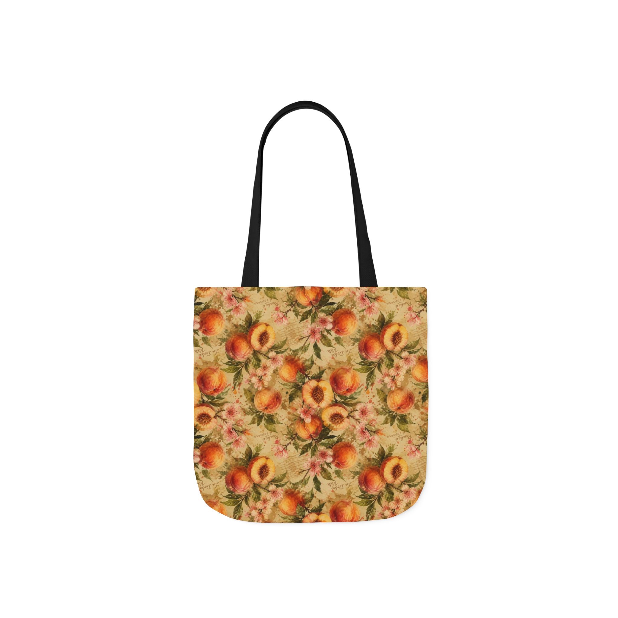 Ripe Peaches Canvas Tote Bag Mediterranean Kitchen Watercolor Splash Design Italian Cottagecore Gift