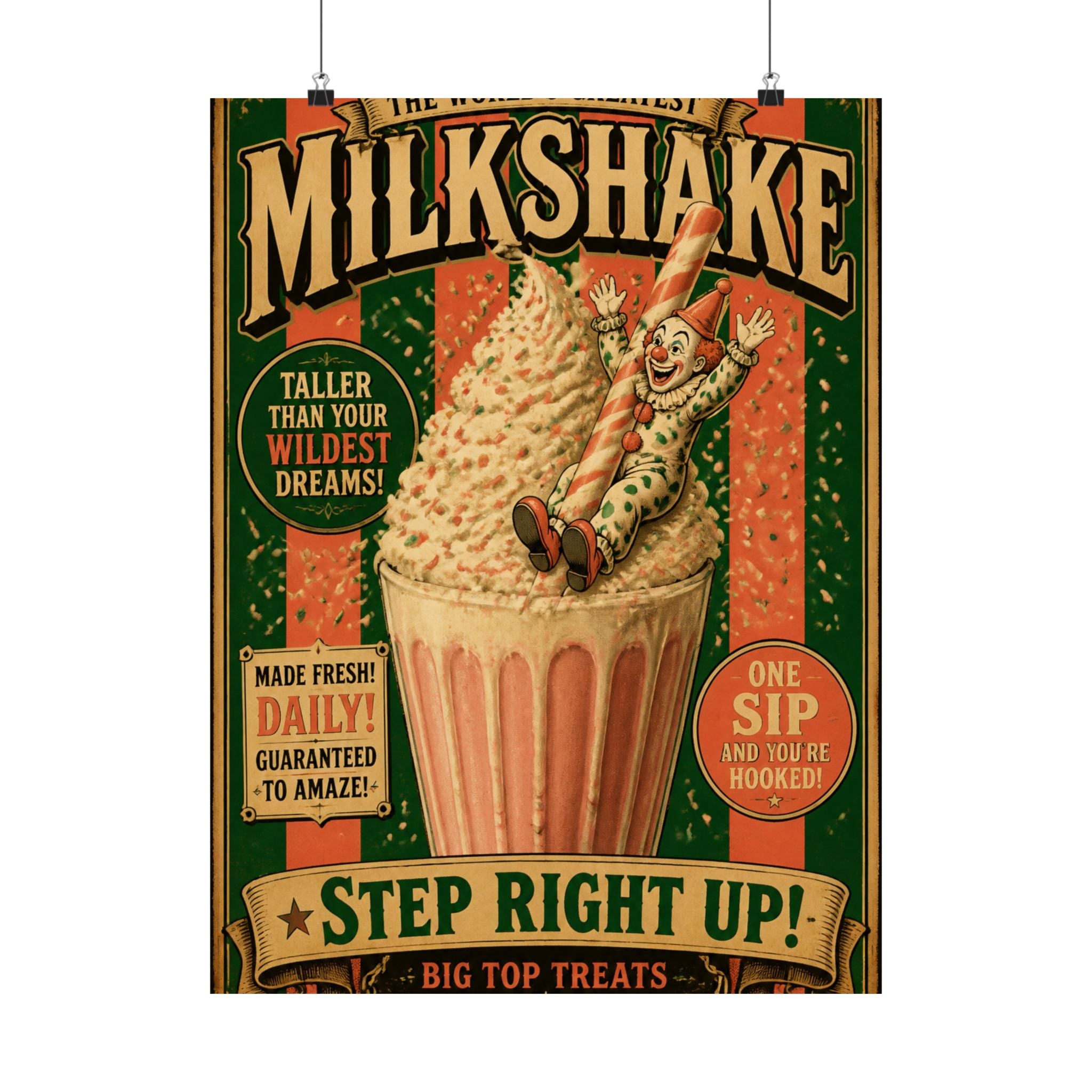Milkshake Slide Clown Wall Art Poster 18×24 Vintage Circus Kitchen Decor Maximalist Print