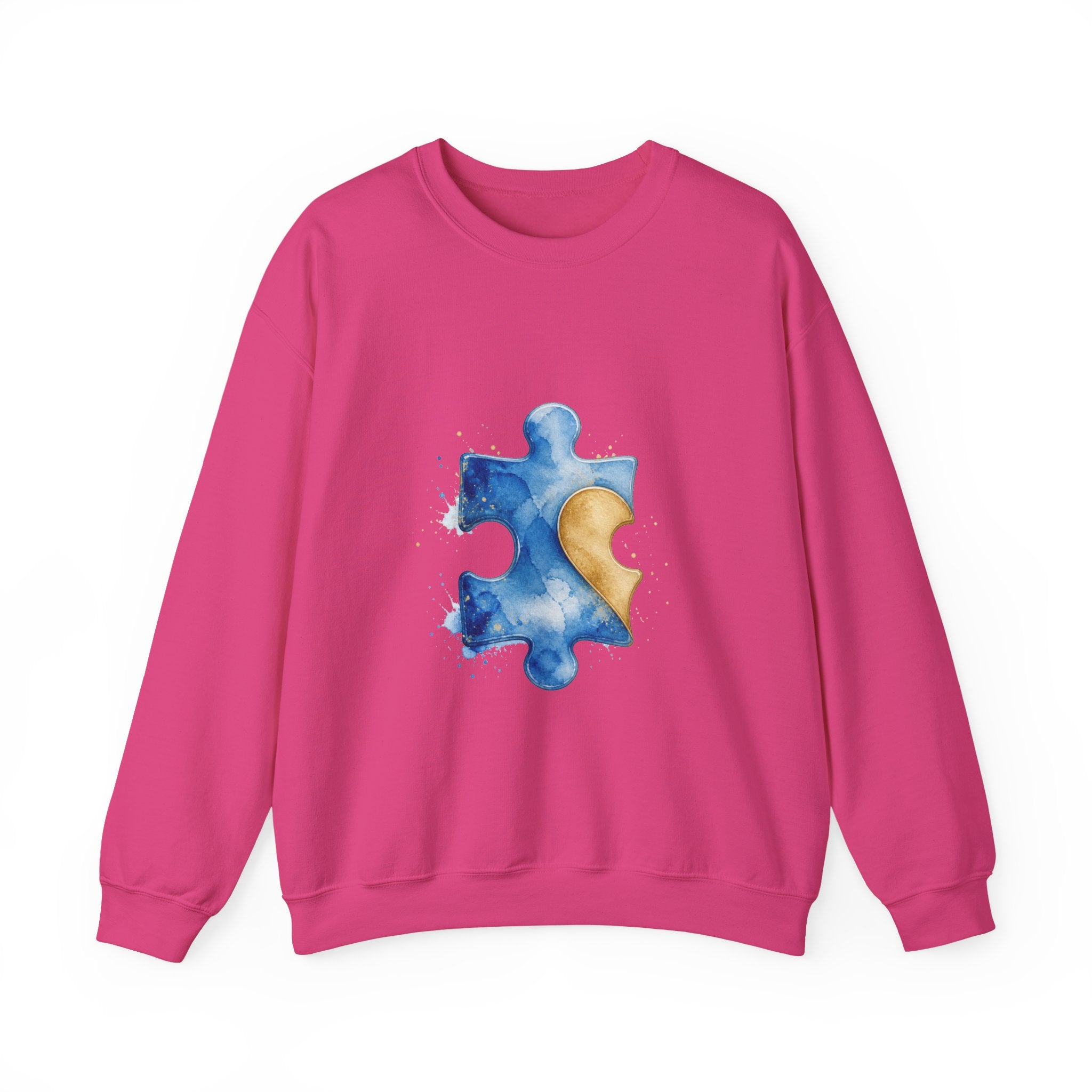 Matching Couple Sweatshirt - Puzzle Pieces Matching Couple Crewneck Sweatshirt Watercolor Art His Hers Engagement Gift - Design A