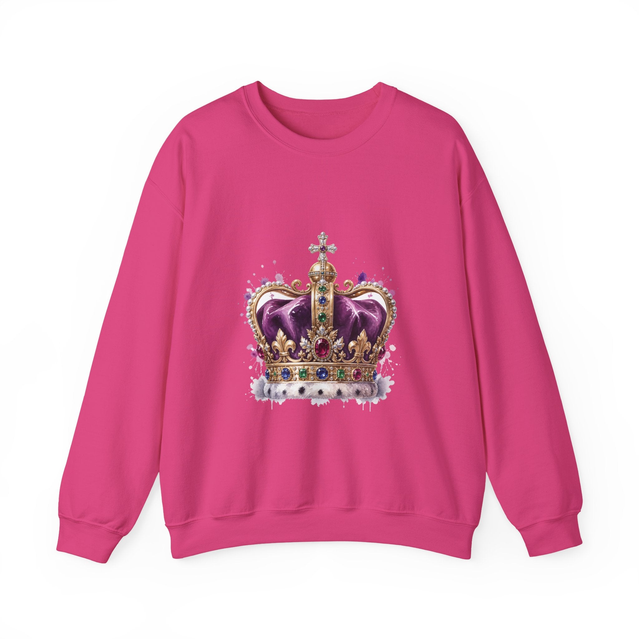 Matching Couple Sweatshirt - Crown & Shield Matching Couple Crewneck Sweatshirt Watercolor Art His Hers Engagement Gift - Design A