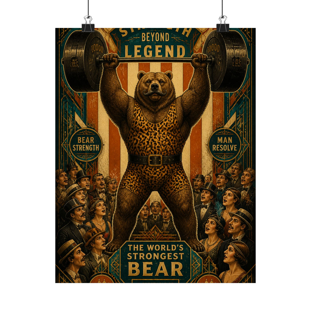 Strongman Bear Wall Art Poster 18×24 Art Deco Entryway Decor Maximalist Print