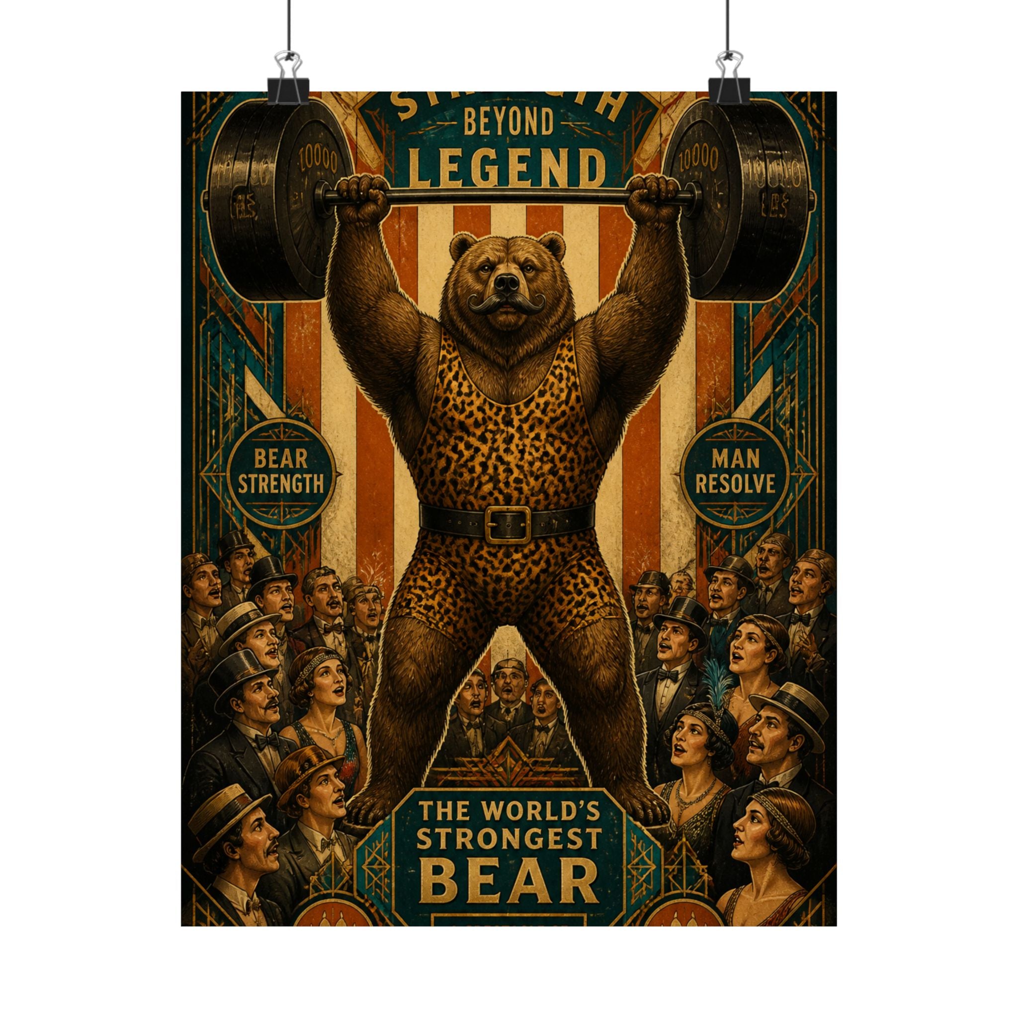 Strongman Bear Wall Art Poster 18×24 Art Deco Entryway Decor Maximalist Print