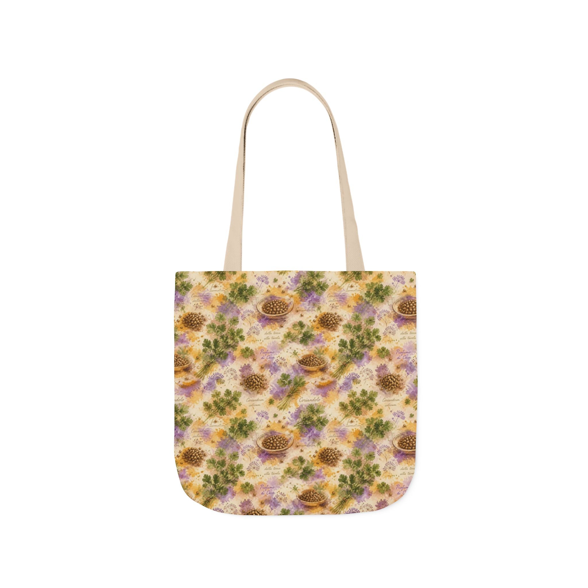 Coriander & Seeds Canvas Tote Bag Mediterranean Kitchen Watercolor Splash Design Italian Cottagecore Gift